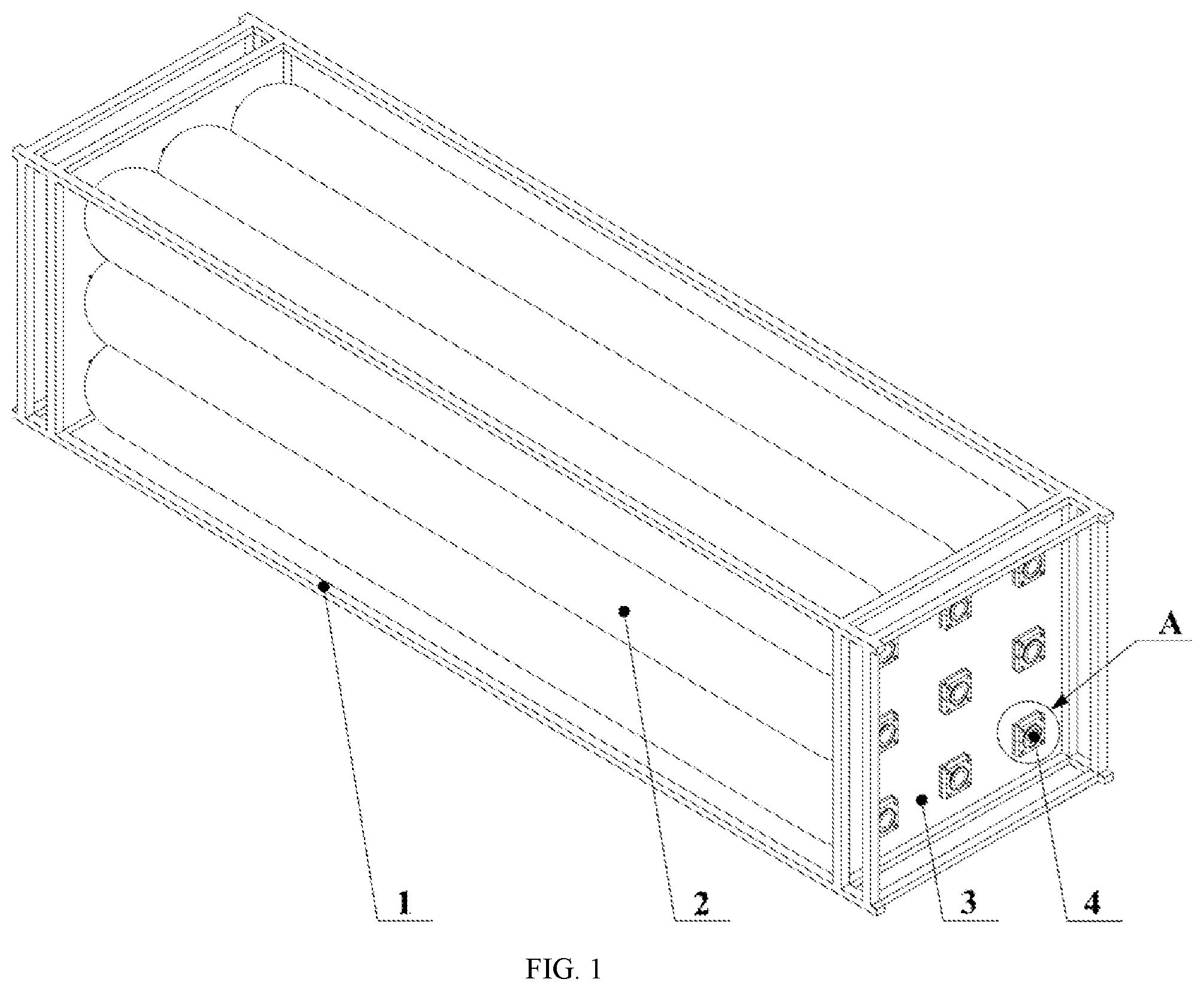 Patent US12359774 — Flexible connection device of hydrogen high- pressure type iv cylinder and a container frame — Figure 1