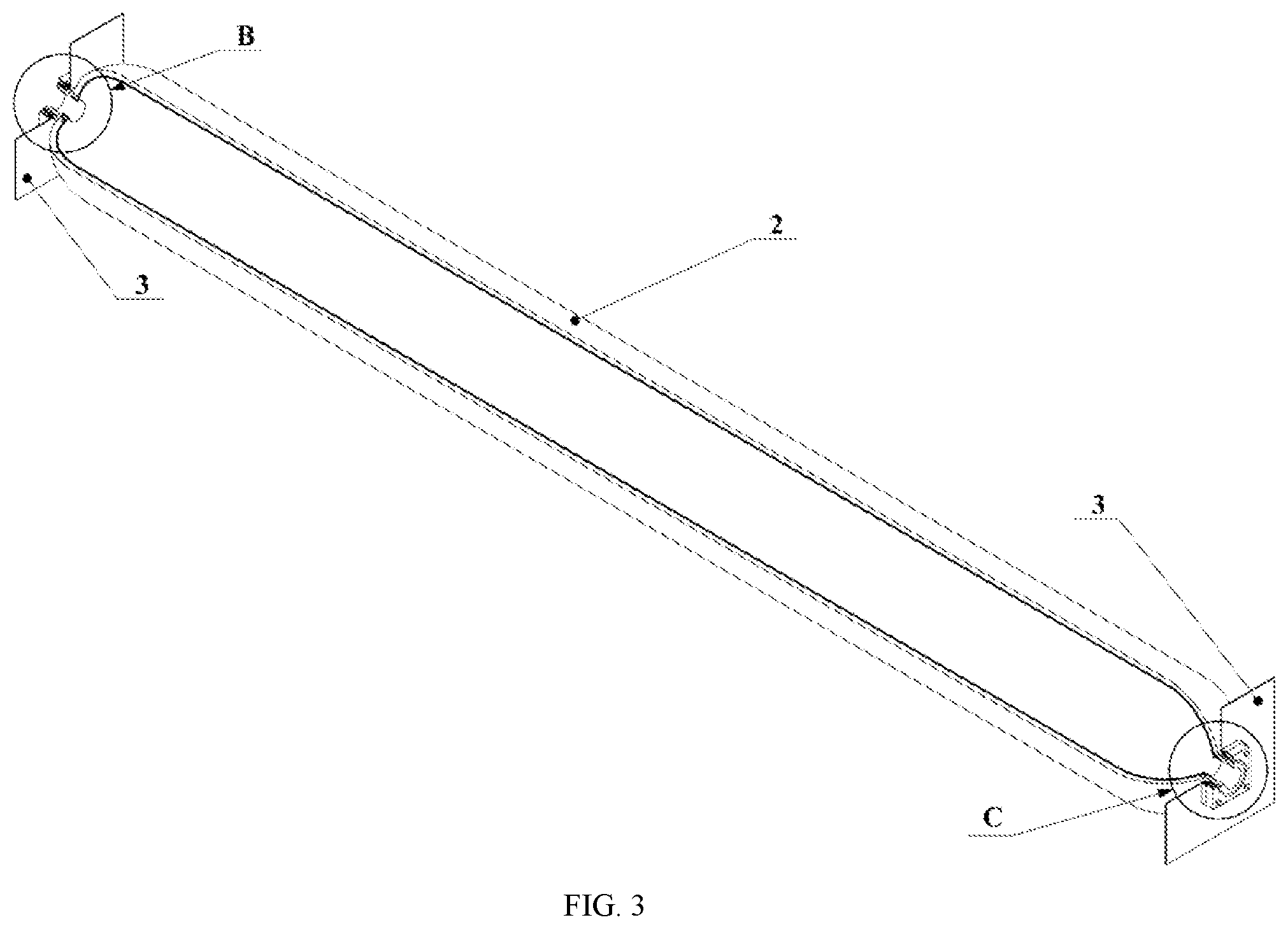 Patent US12359774 Figure 3 – Flexible connection device of hydrogen high- pressure type iv cylinder and a container frame