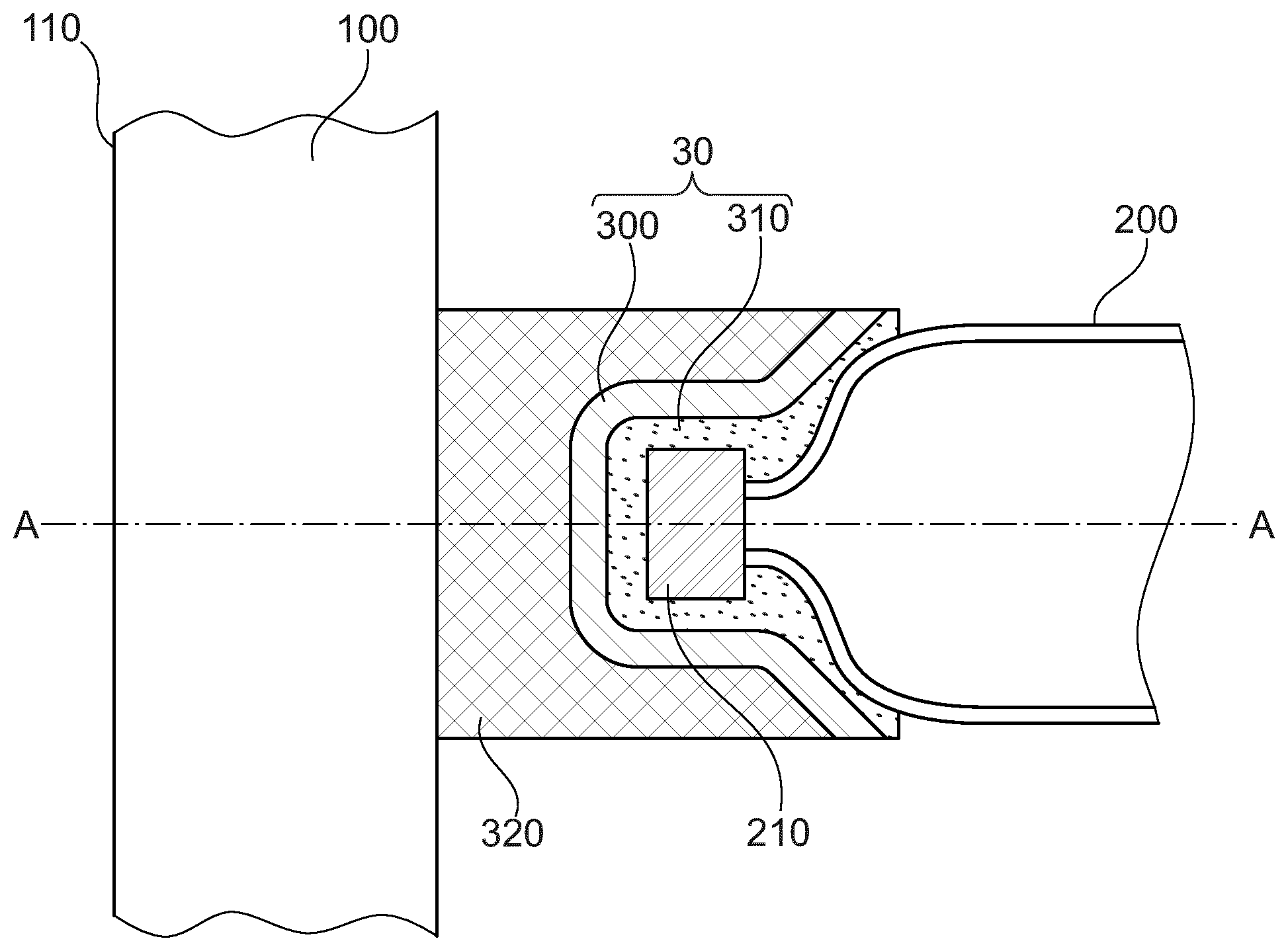 Patent US12359775 Figure 1 – Motor vehicle comprising a hard shell for protecting a fuel-carrying connecting element