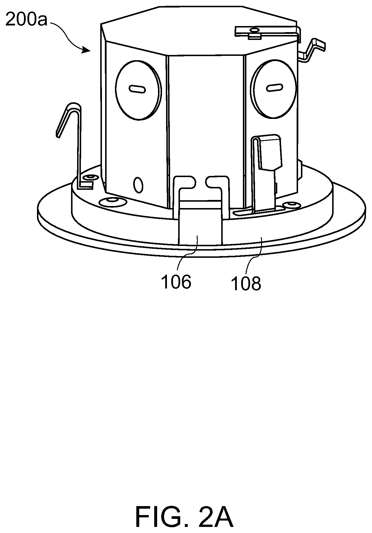 Patent US12359783 Figure 2 – System and apparatus to attach a light fixture to one of a ceiling, a recessed lighting fixture housing, or an outlet box or a junction box