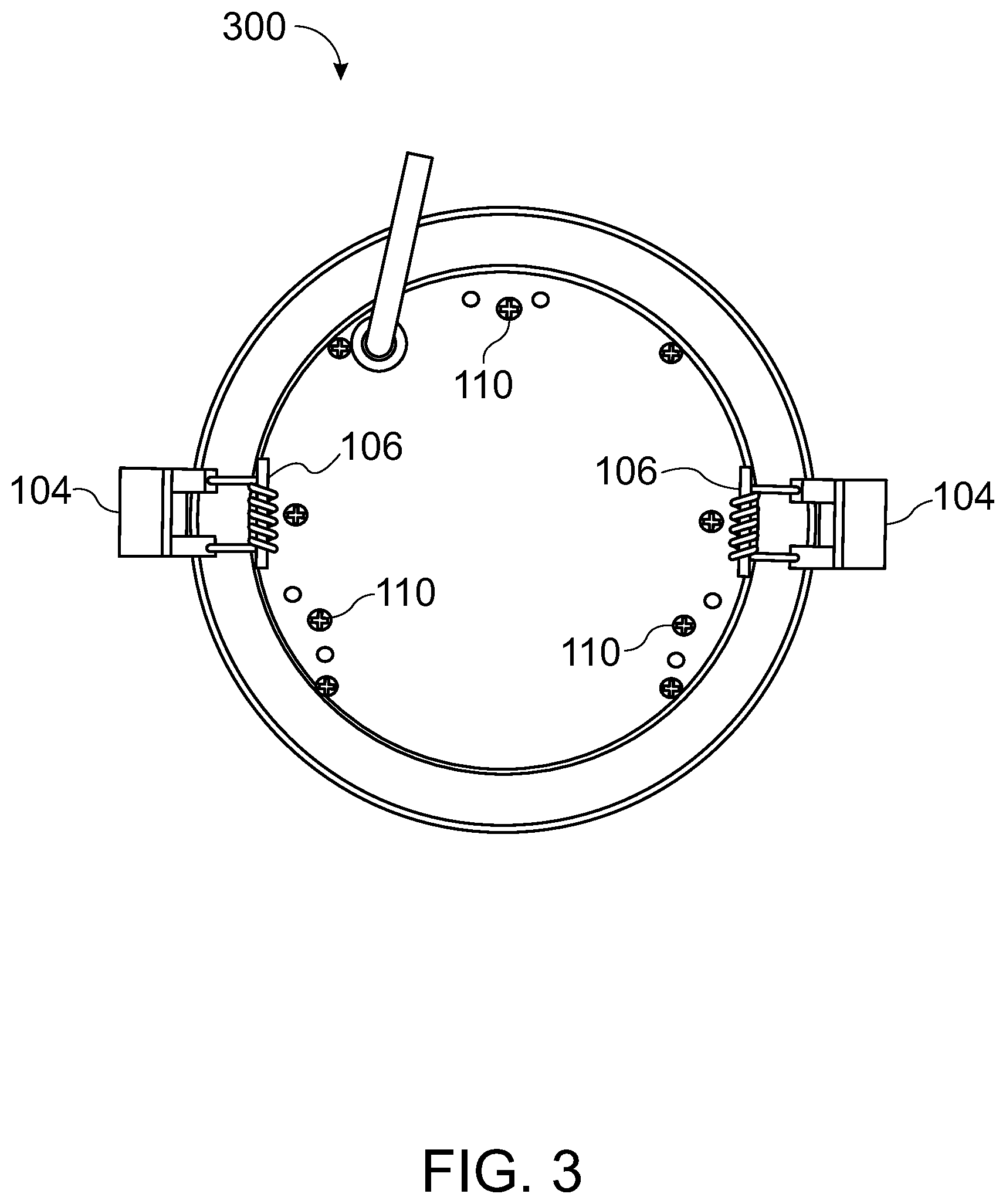 Patent US12359783 Figure 4 – System and apparatus to attach a light fixture to one of a ceiling, a recessed lighting fixture housing, or an outlet box or a junction box