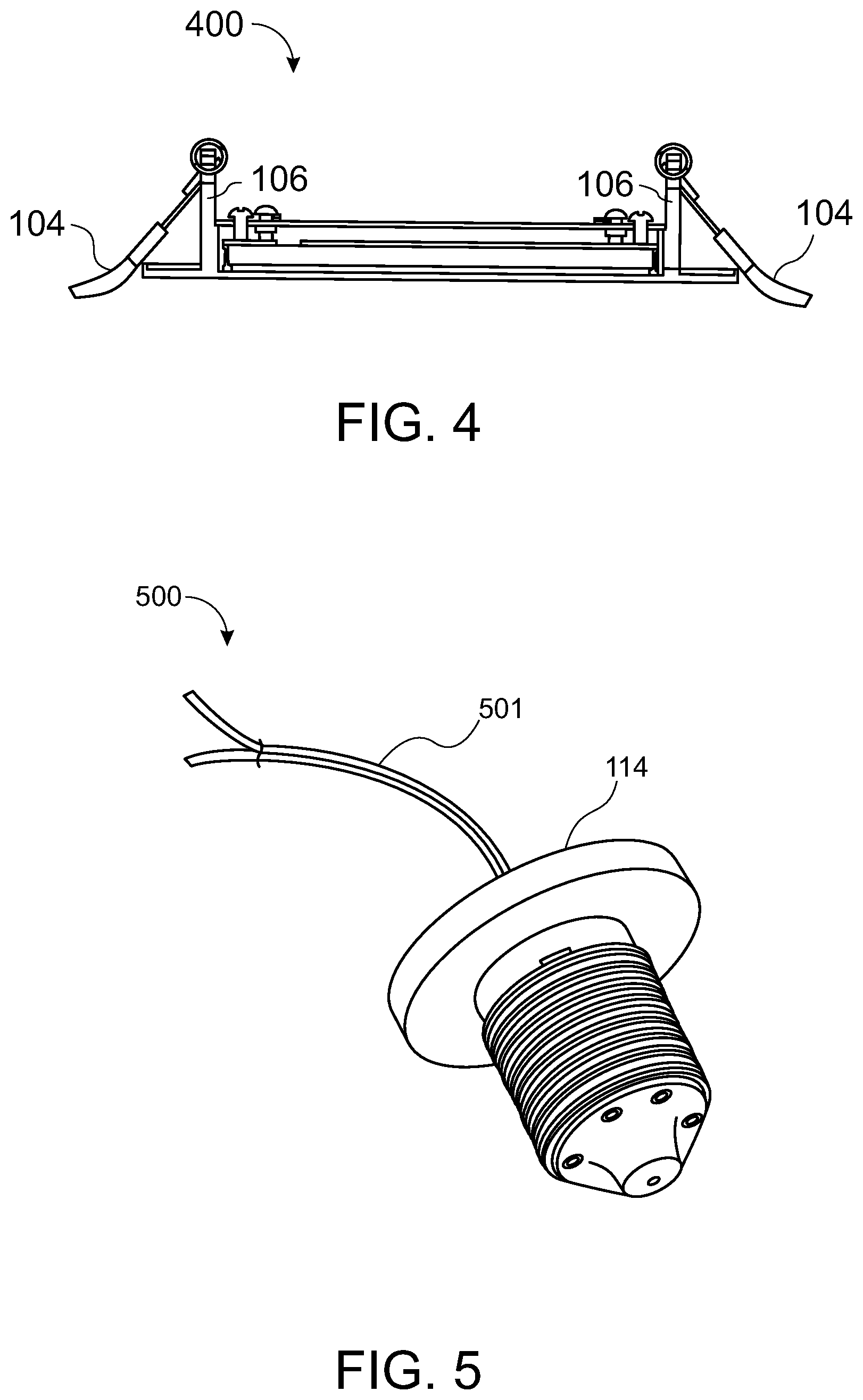 Patent US12359783 Figure 5 – System and apparatus to attach a light fixture to one of a ceiling, a recessed lighting fixture housing, or an outlet box or a junction box