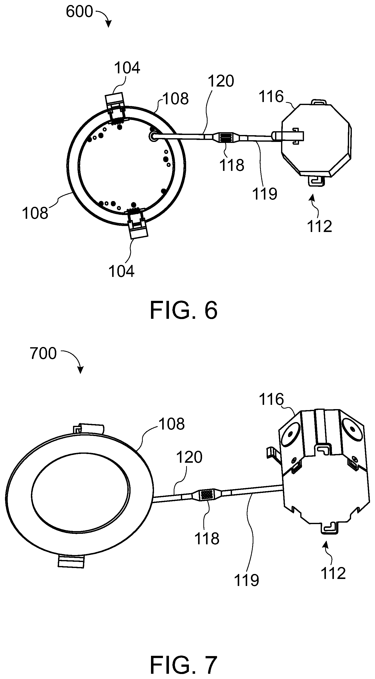 Patent US12359783 Figure 6 – System and apparatus to attach a light fixture to one of a ceiling, a recessed lighting fixture housing, or an outlet box or a junction box