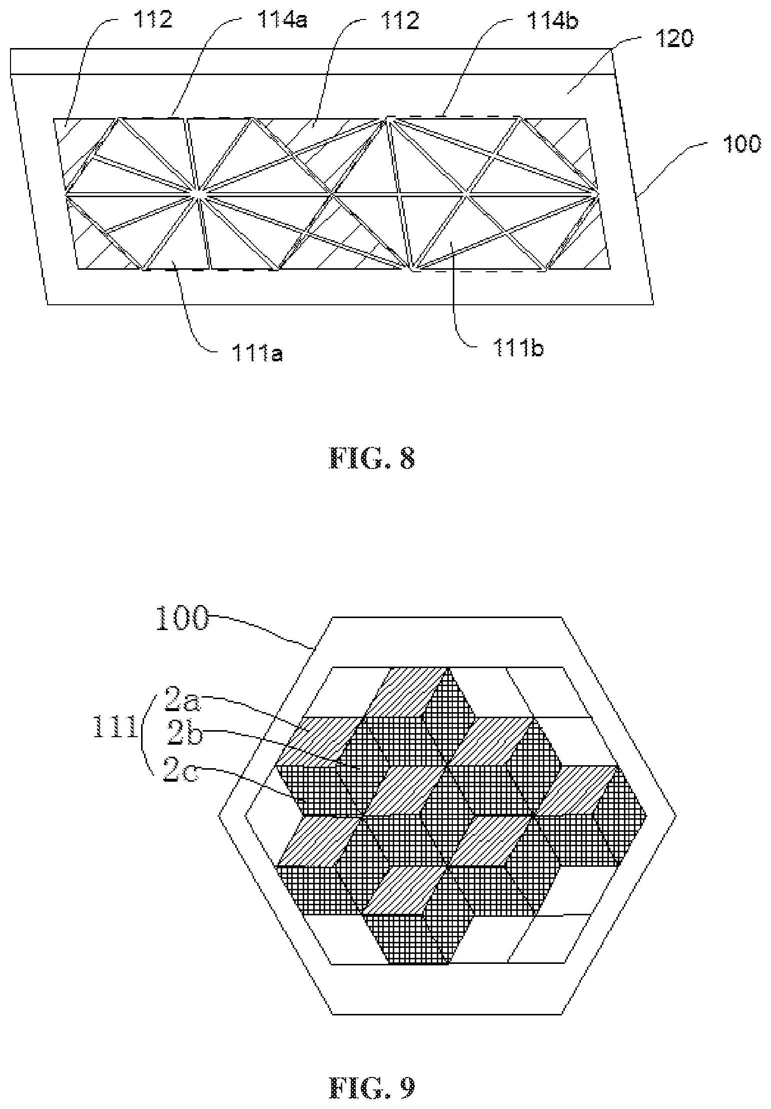 Patent US12359785 Figure 5 – OLED lamp panel with display peripheral regions and display region of regular shape formed by plurality of light emitting units of the same shape, and lighting device having the same