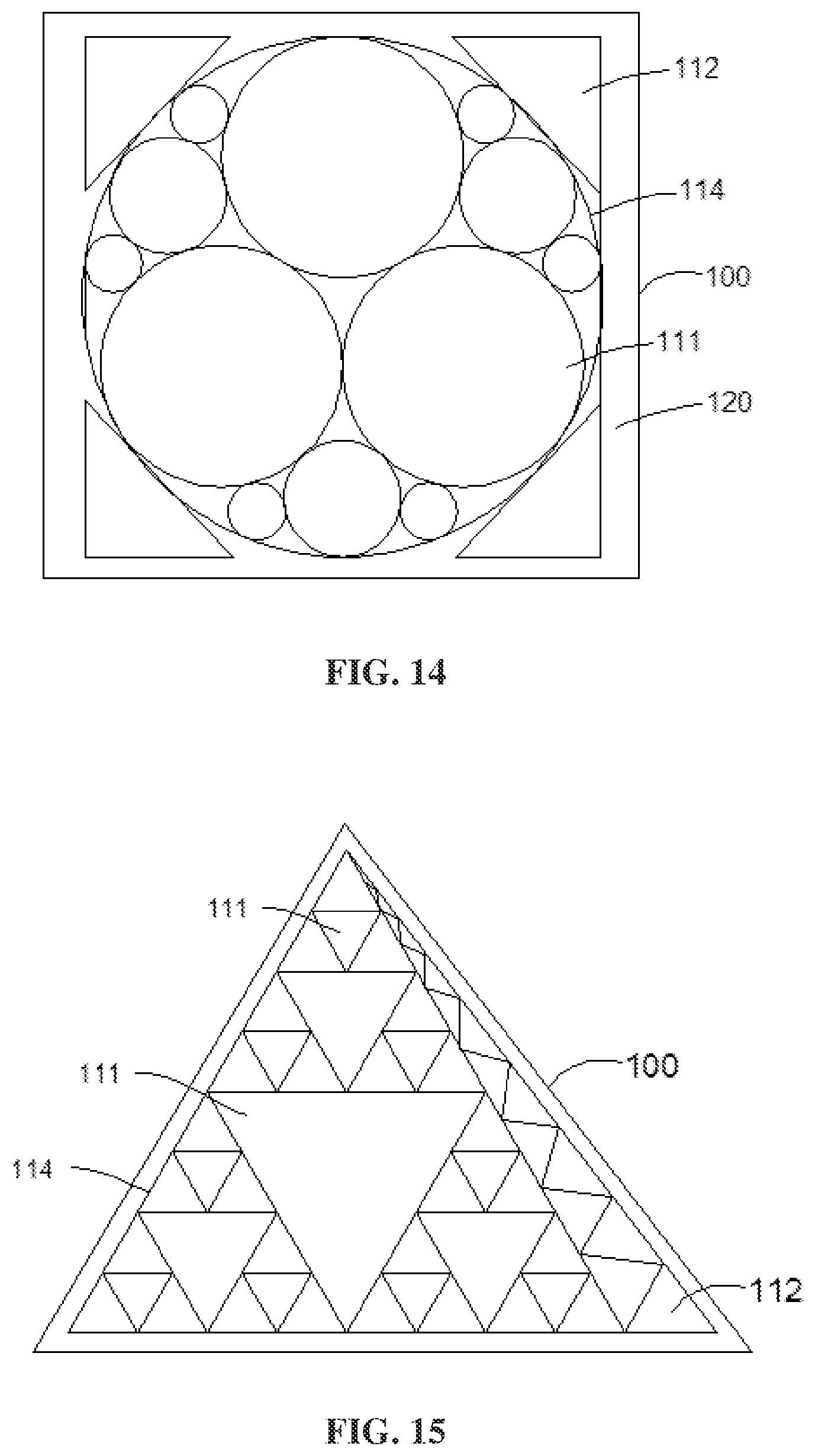 Patent US12359785 Figure 8 – OLED lamp panel with display peripheral regions and display region of regular shape formed by plurality of light emitting units of the same shape, and lighting device having the same