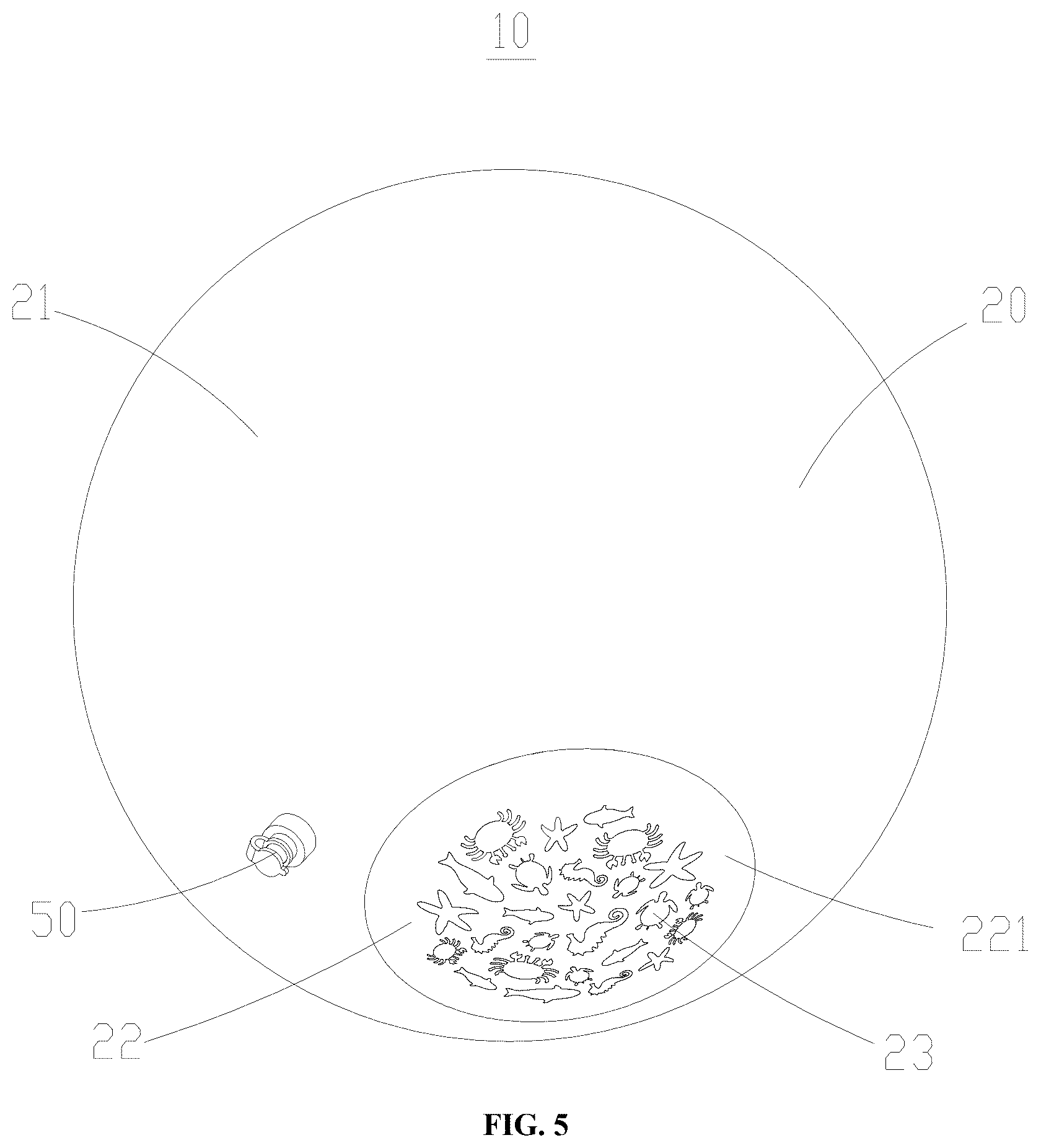 Patent US12359790 Figure 5 – Floating projection decorative lamp