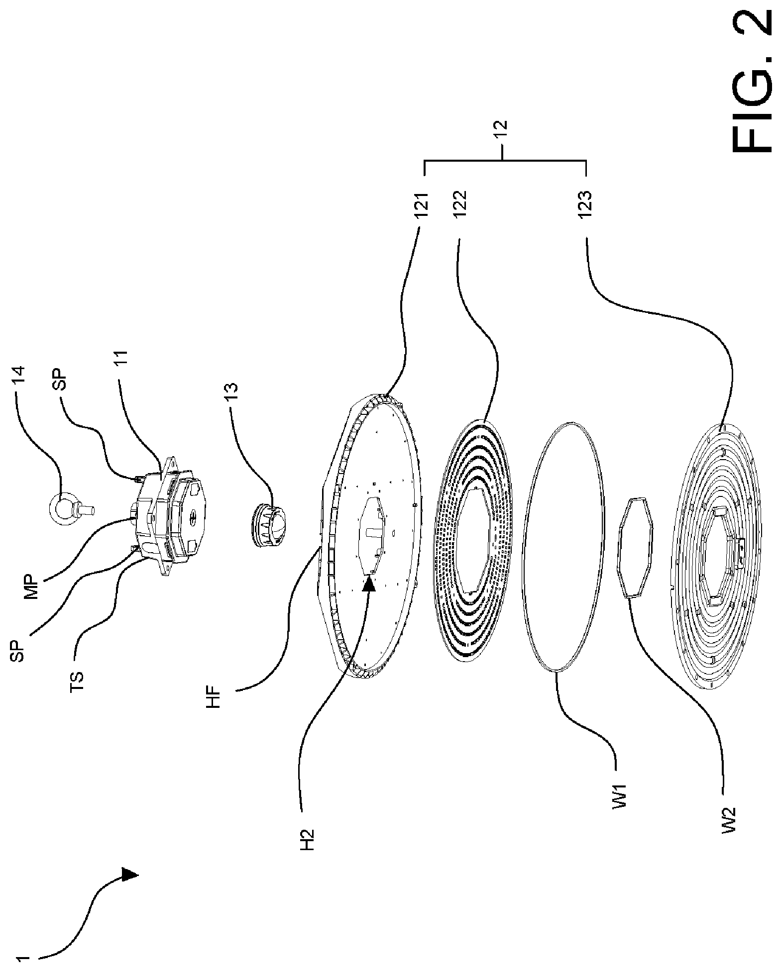 Patent US12359796 Figure 2 – Industrial lighting device having sensing function