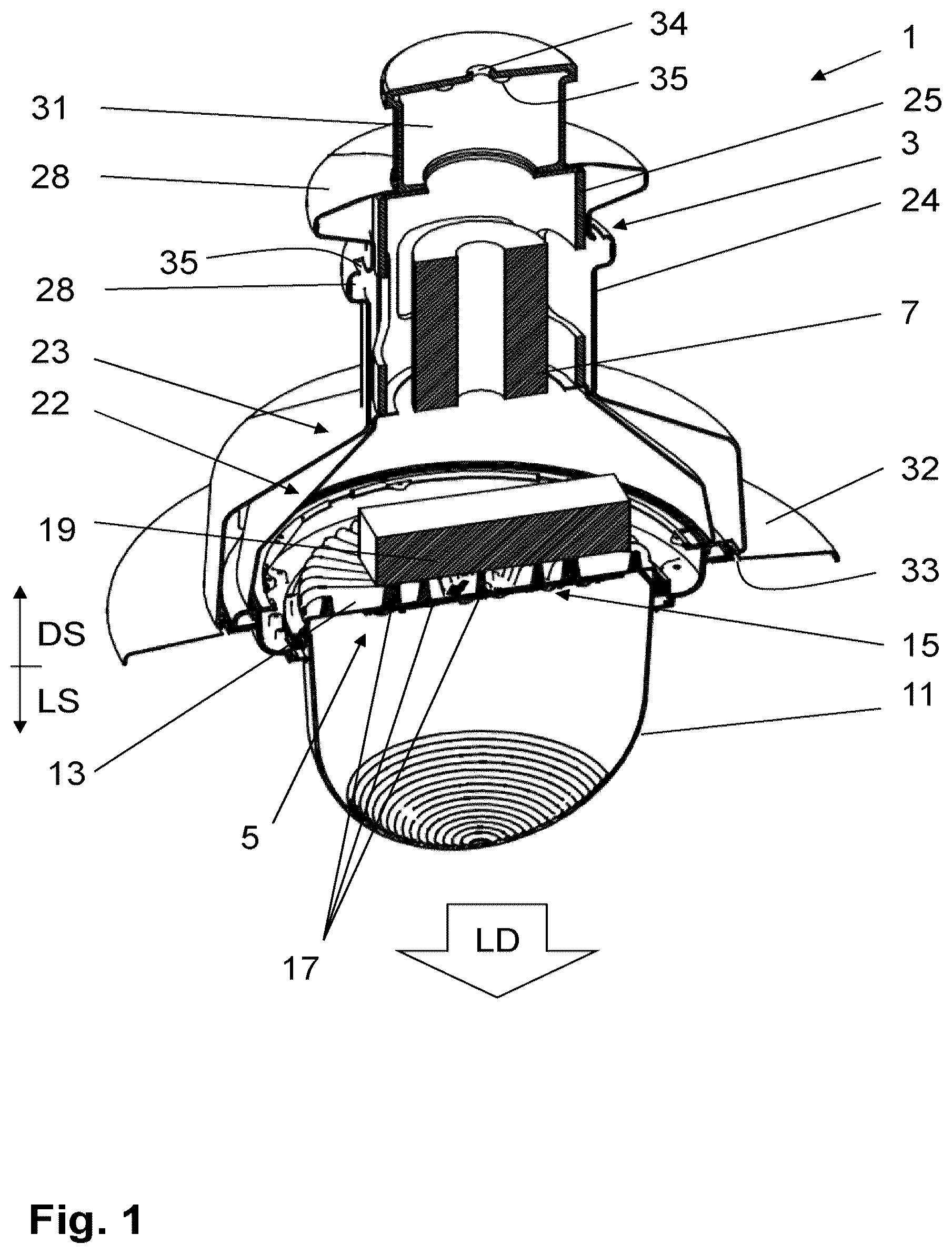 Patent US12359800 Figure 1 – Luminaire, street light, system and method