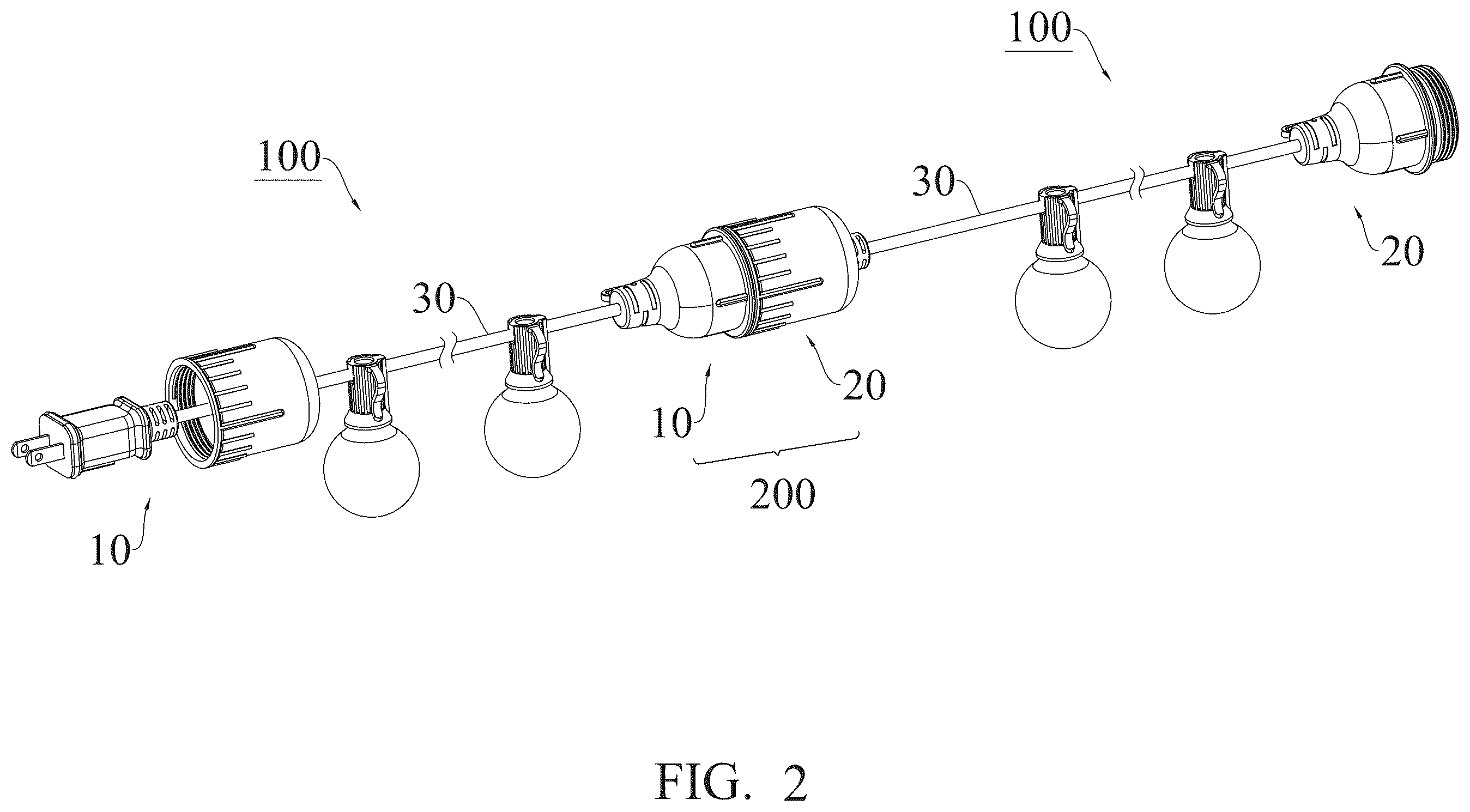 Patent US12359801 Figure 2 – Light string with waterproof structure