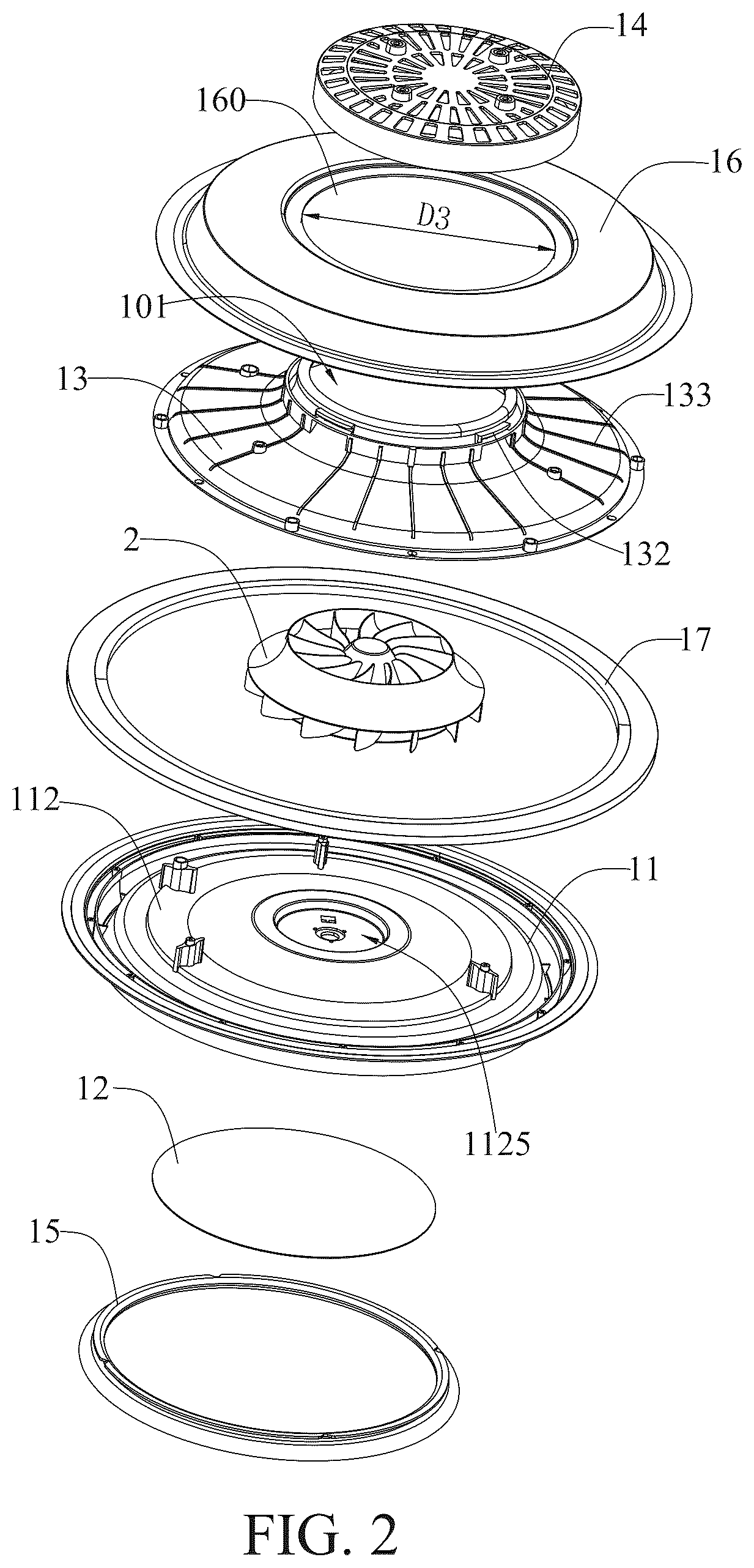 Patent US12359802 Figure 2 – Fan ceiling lamp
