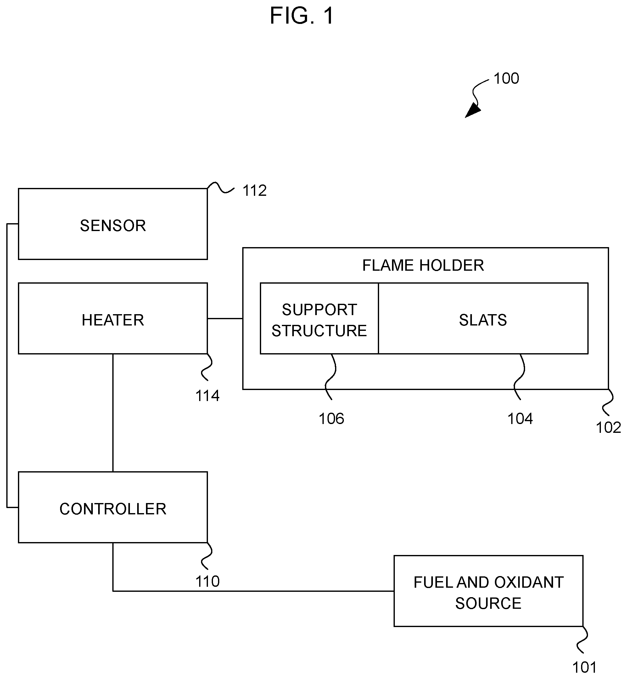 Patent US12359804 — Burner system with discrete transverse flame stabilizers — Figure 1
