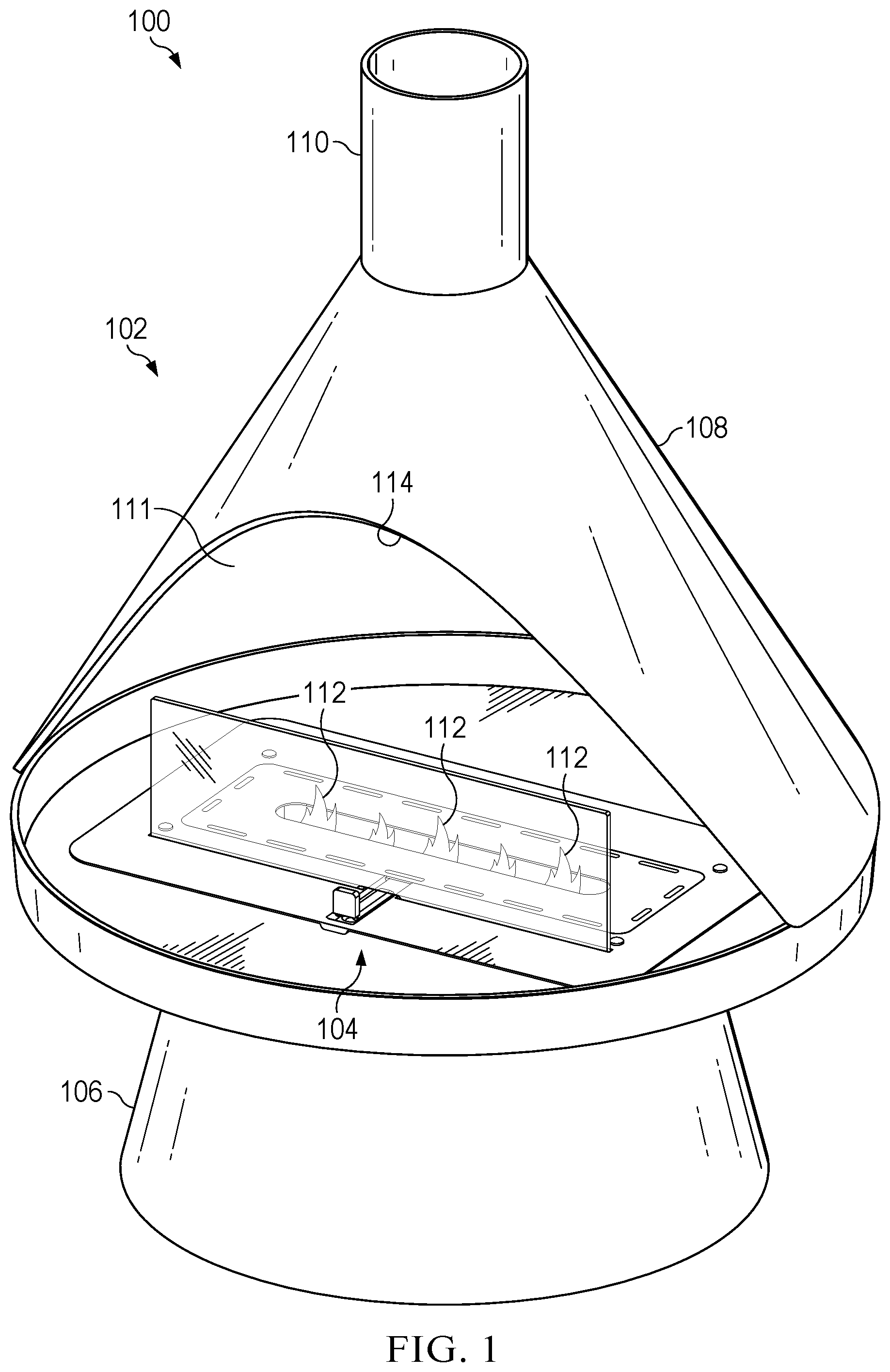 Patent US12359805 Figure 1 – Burner system with integrated shutter and spaced apart fill port