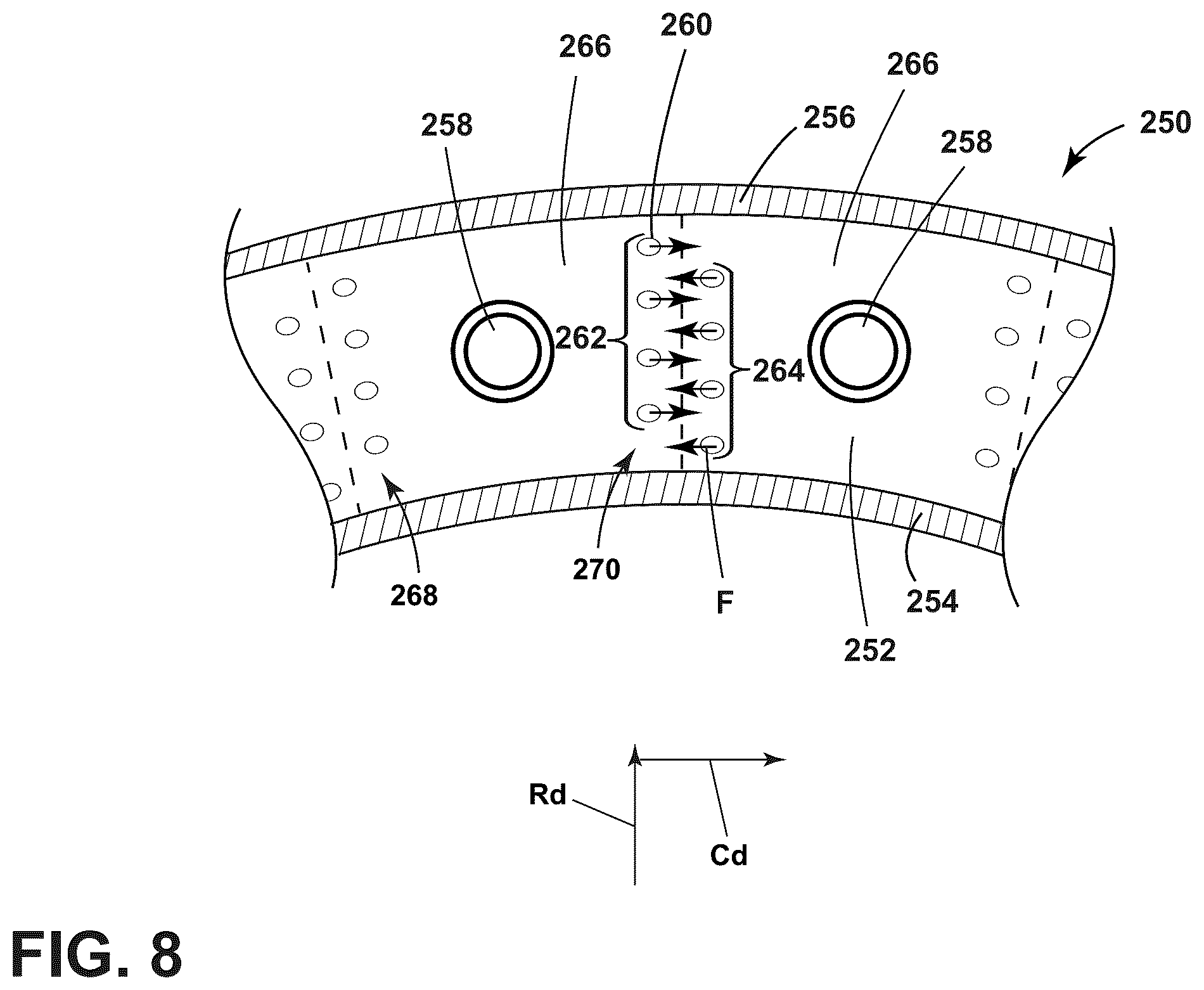 Patent US12359812 Figure 8 – Gas turbine engine combustor with openings