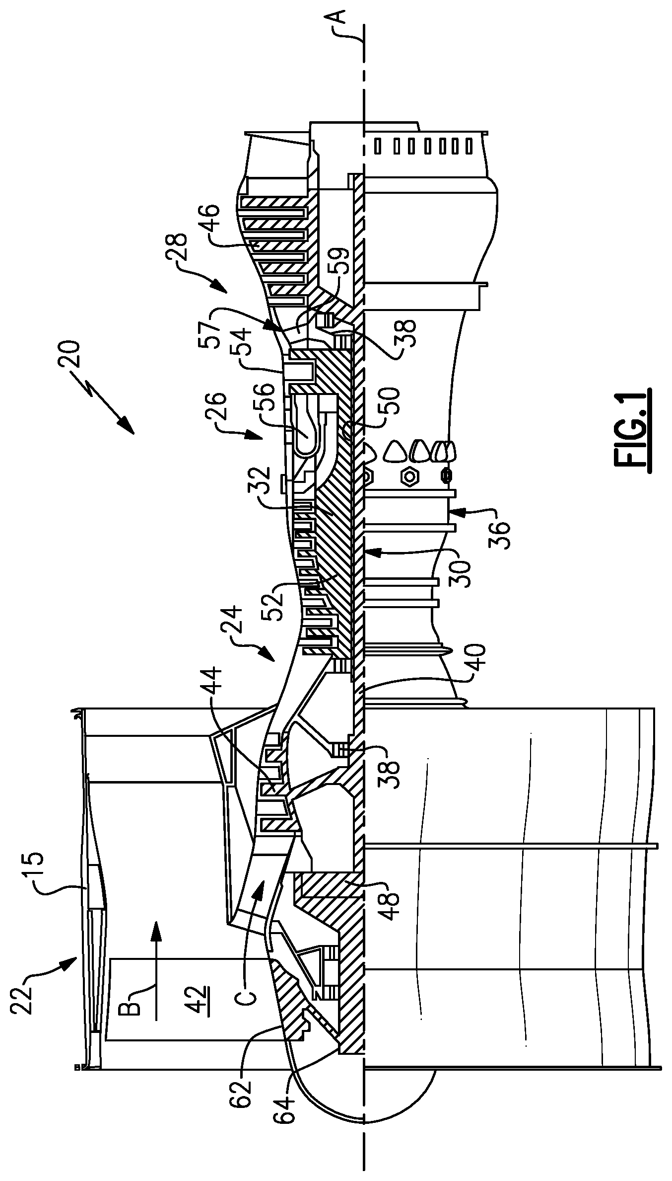 Patent US12359816 — CMC stepped combustor liner — Figure 1