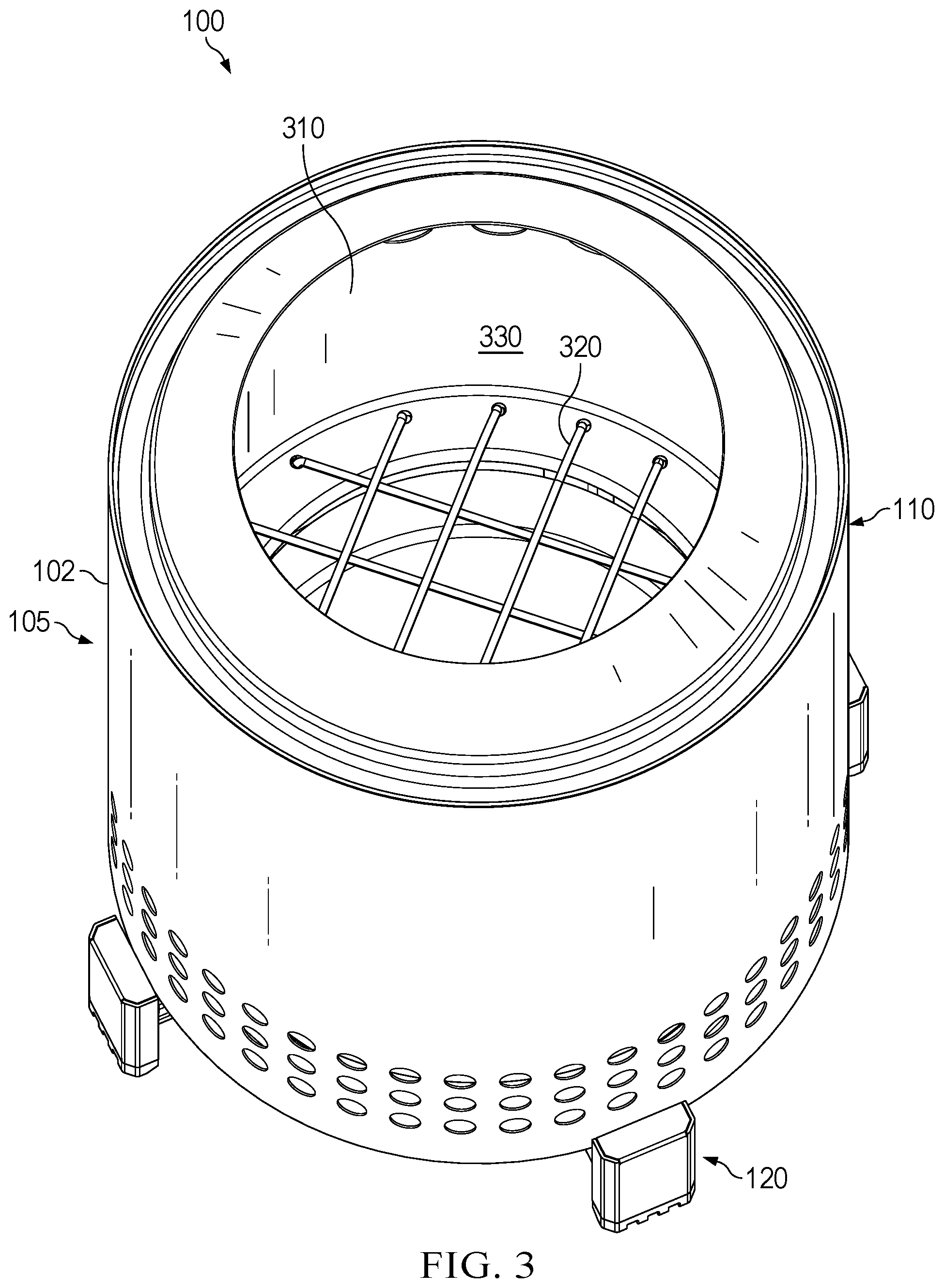 Patent US12359817 Figure 3 – Portable stove with folding stand