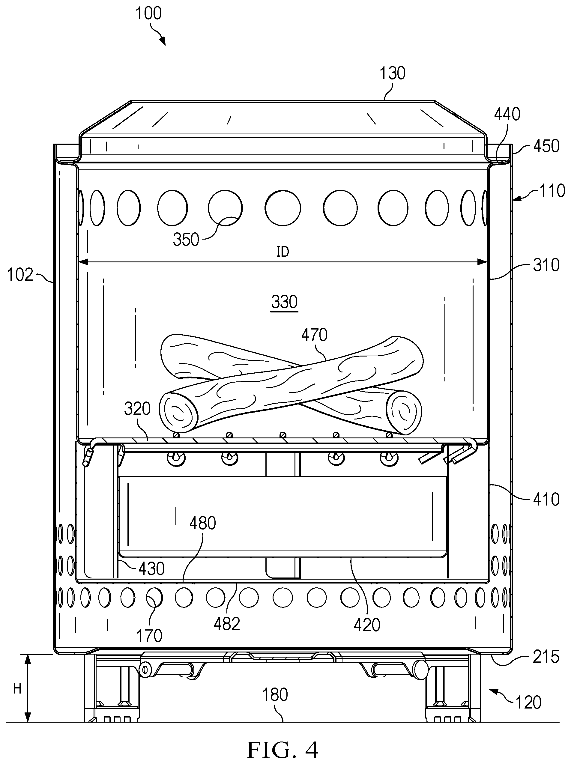 Patent US12359817 Figure 4 – Portable stove with folding stand
