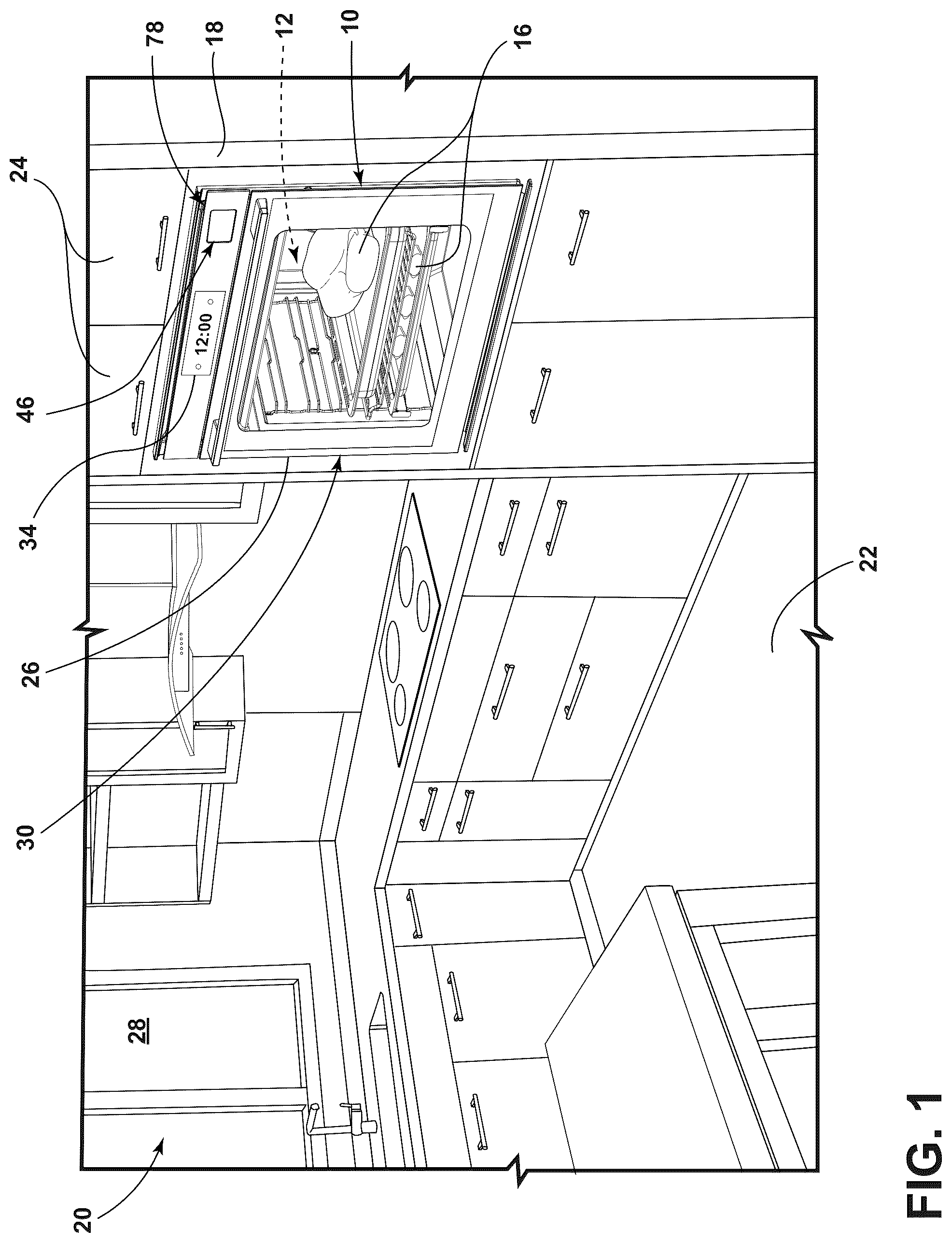Patent US12359824 Figure 1 – Oven with steam cooking functionality and desiccant to reduce steam backflow out of the oven