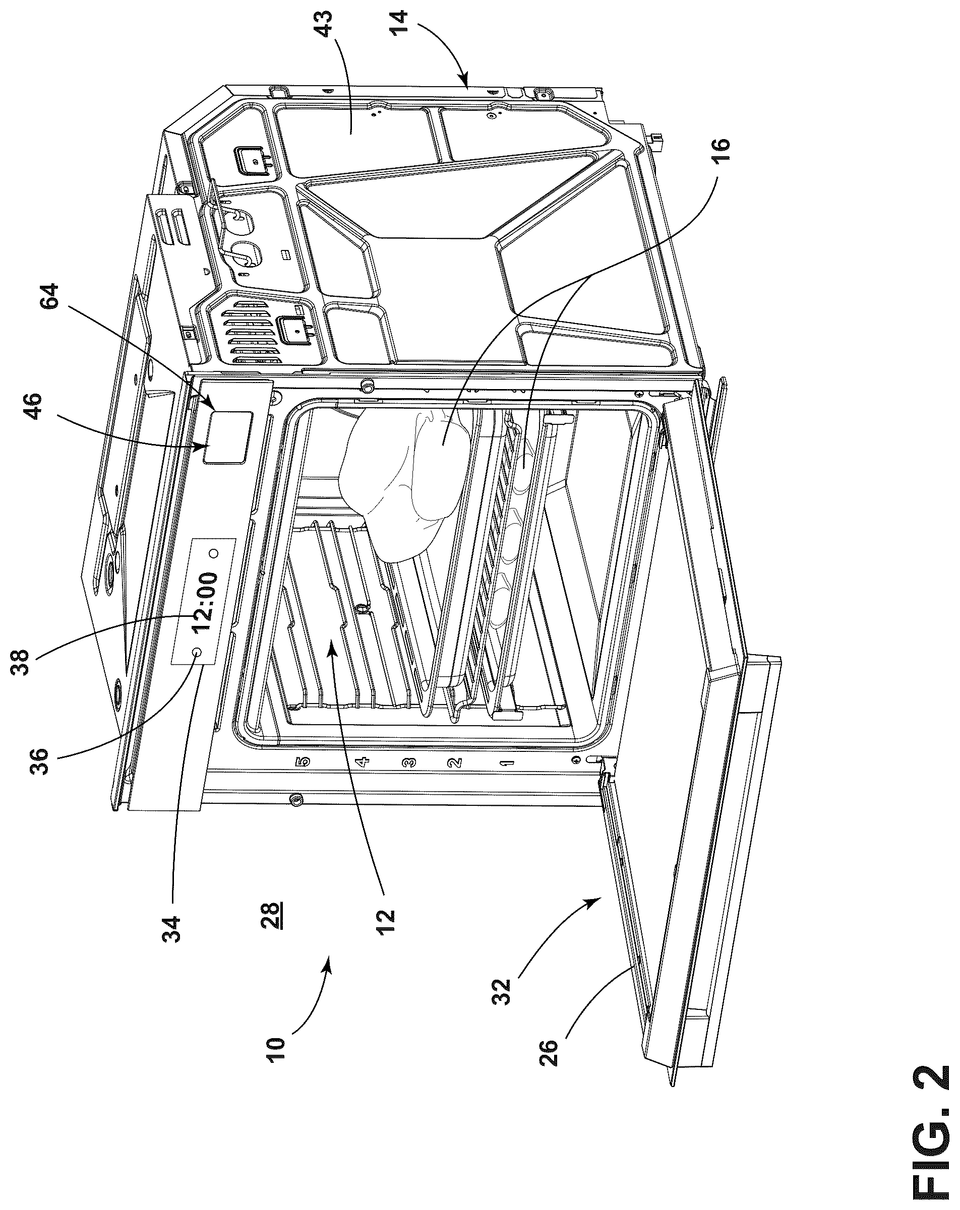 Patent US12359824 Figure 2 – Oven with steam cooking functionality and desiccant to reduce steam backflow out of the oven
