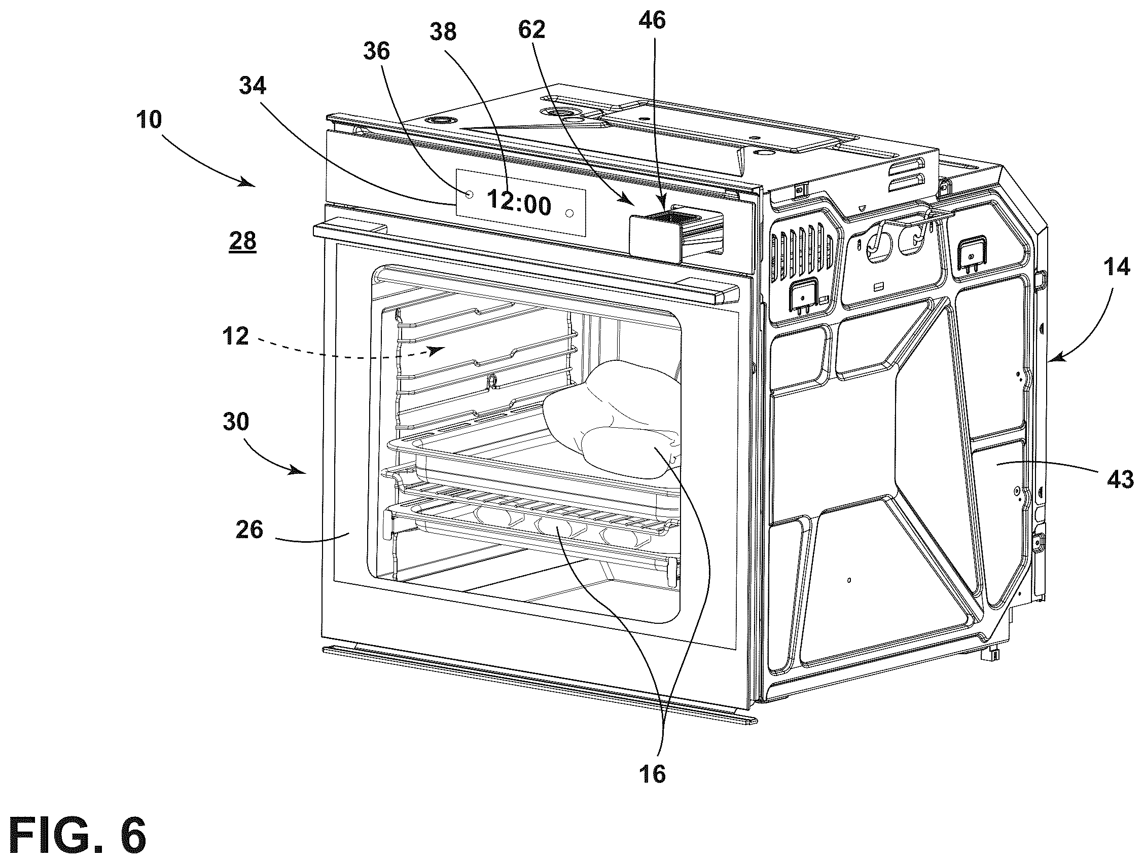 Patent US12359824 Figure 6 – Oven with steam cooking functionality and desiccant to reduce steam backflow out of the oven
