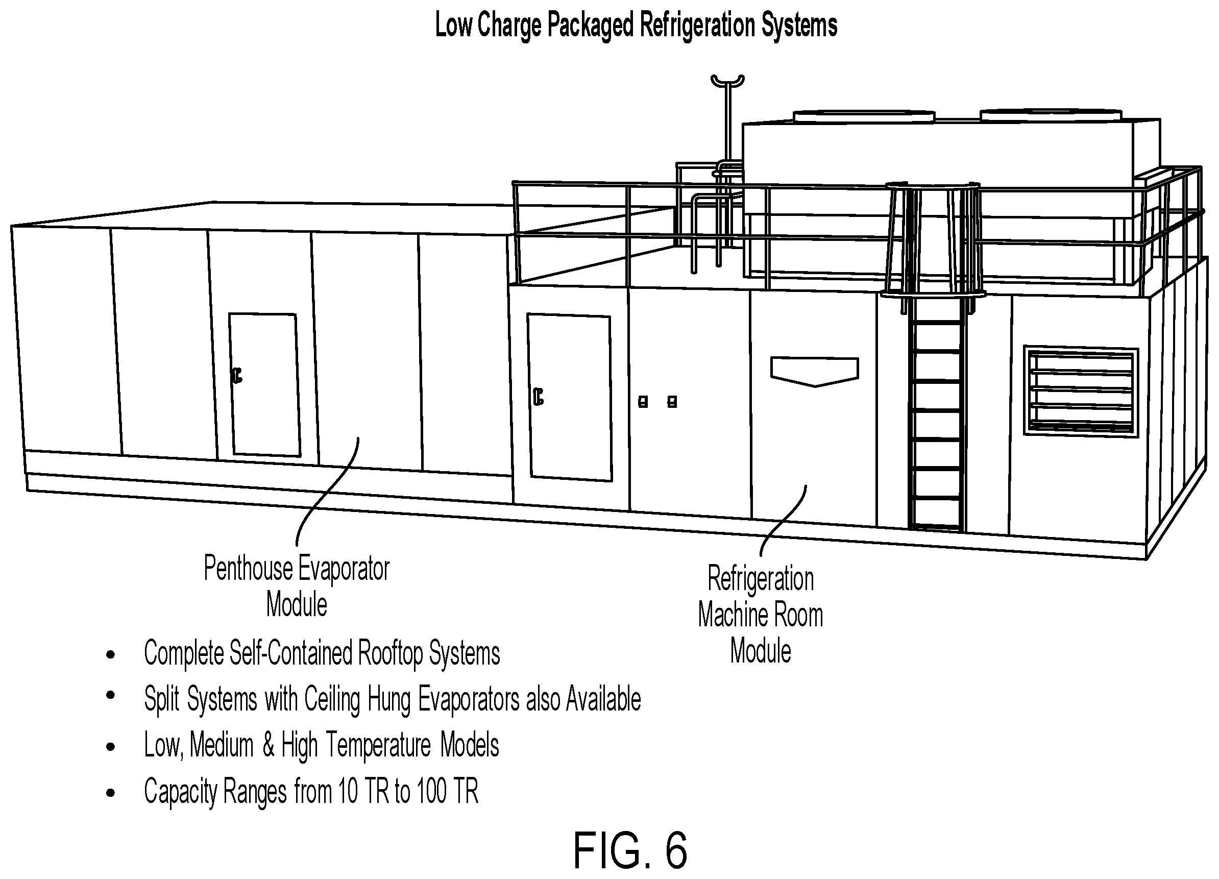 Patent US12359828 Figure 8 – Low charge packaged ammonia refrigeration system with evaporative condenser