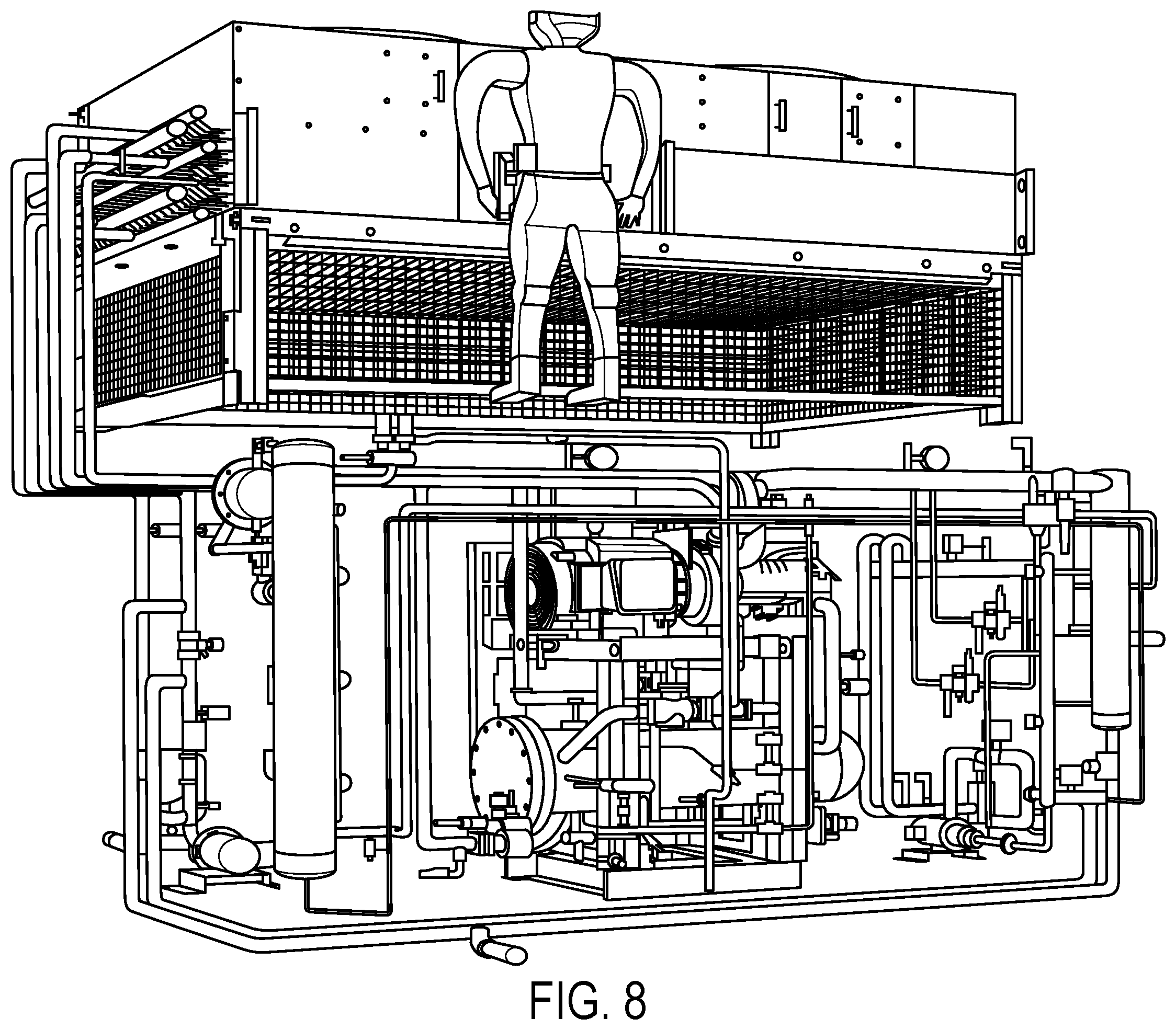 Patent US12359828 Figure 10 – Low charge packaged ammonia refrigeration system with evaporative condenser