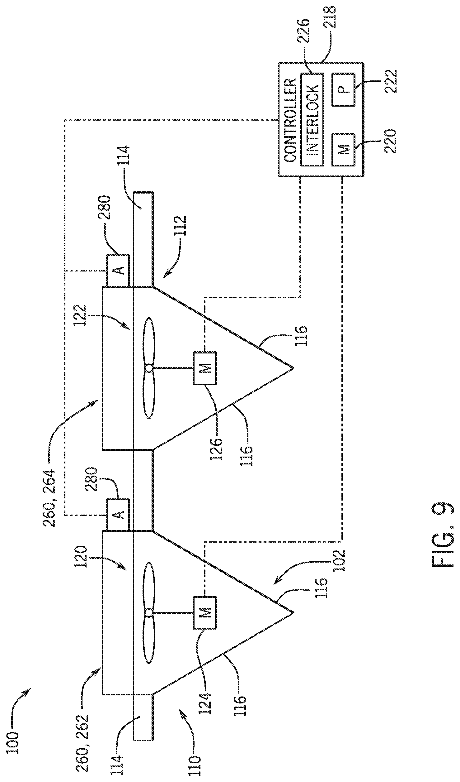 Patent US12359842 Figure 9 – Condenser fan rotation restriction system