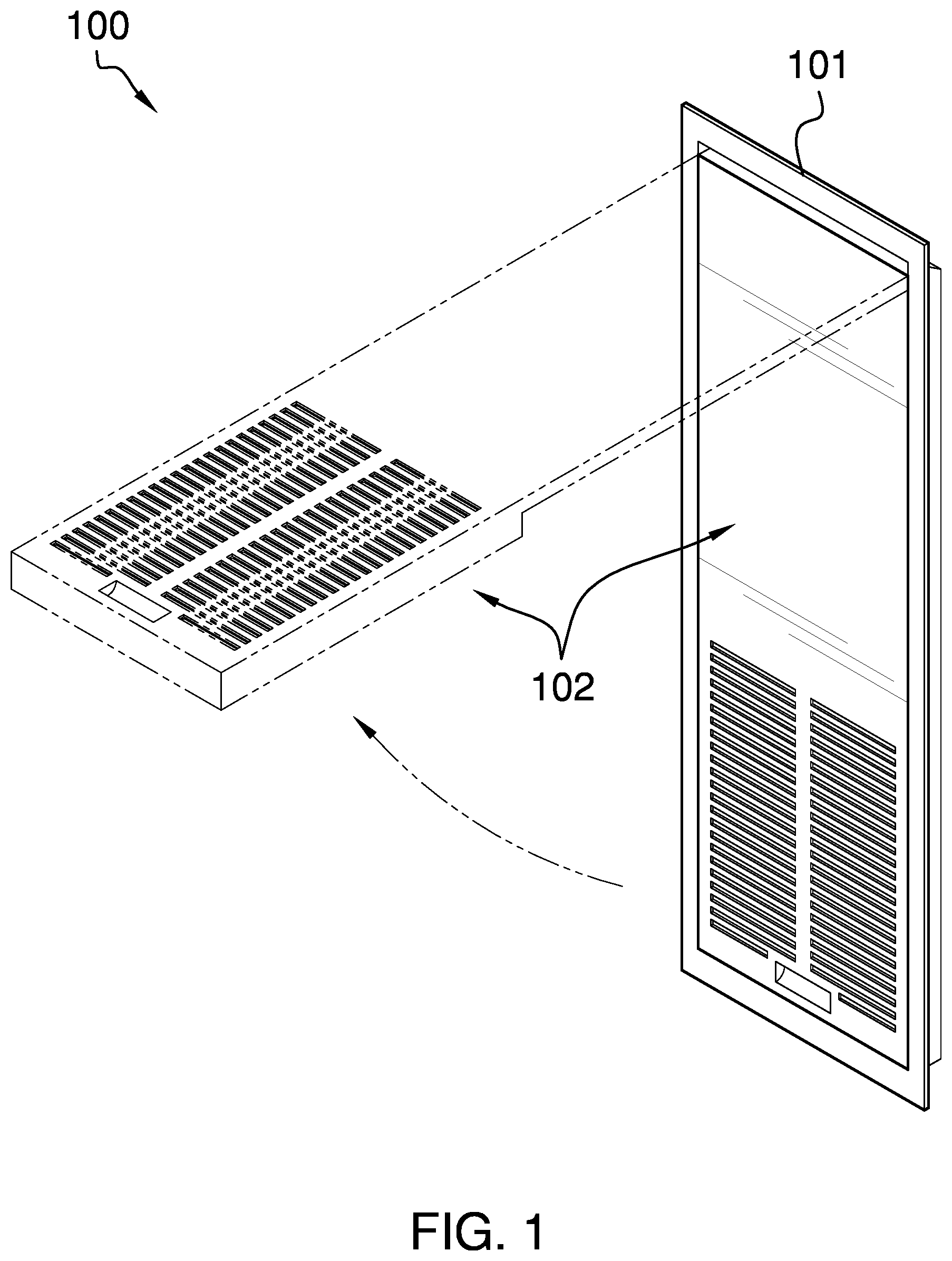 Patent US12359843 Figure 1 – Removable access panel for HVAC closet