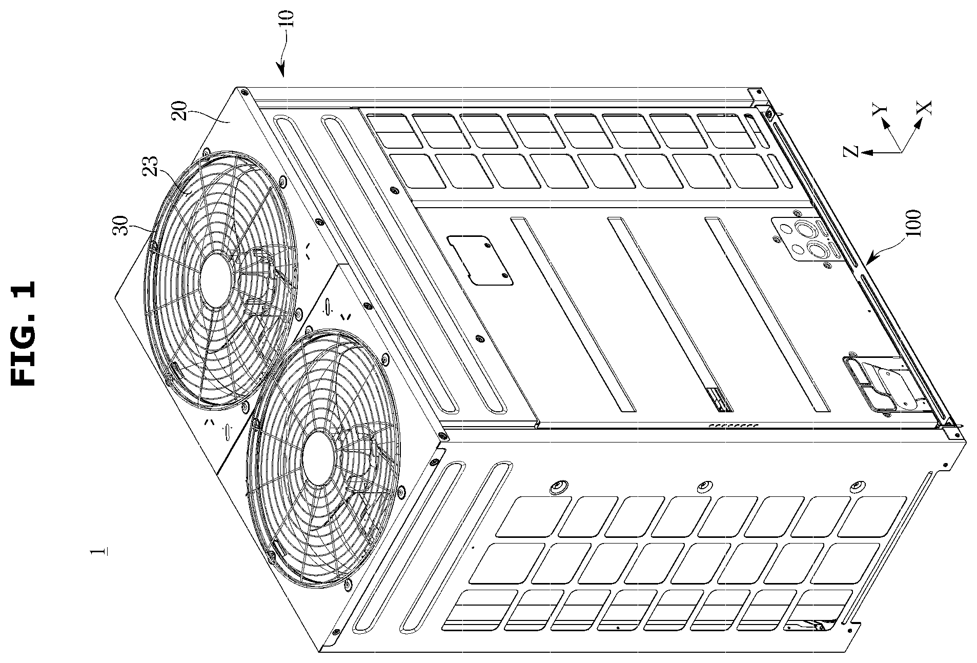 Patent US12359844 Figure 1 – Outdoor unit of air conditioner