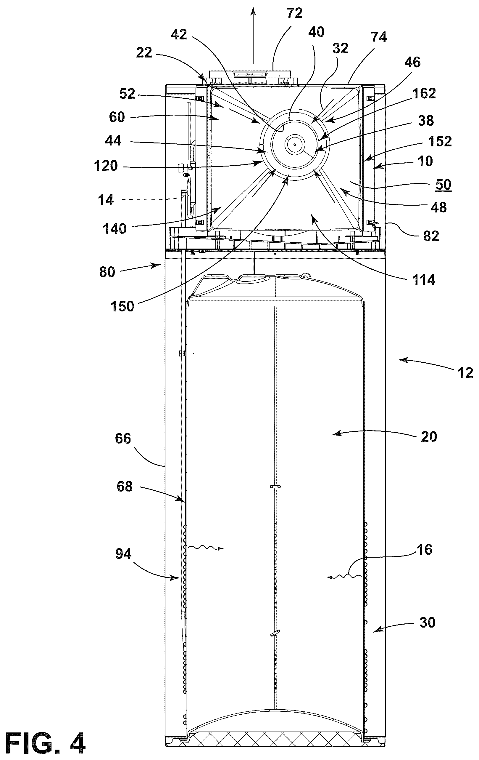 Patent US12359845 Figure 4 – Air funnel for a heat pump system of a water heater