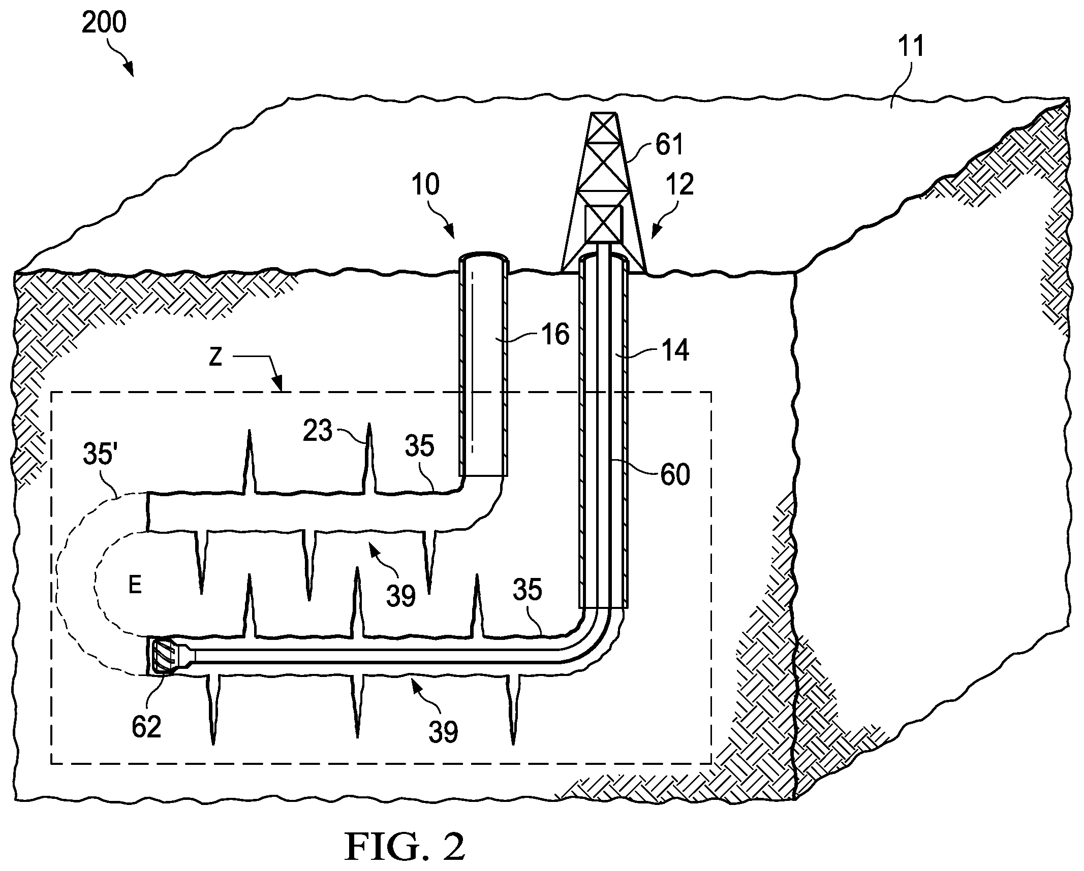 Patent US12359850 Figure 2 – Construction and operation of geothermal wells