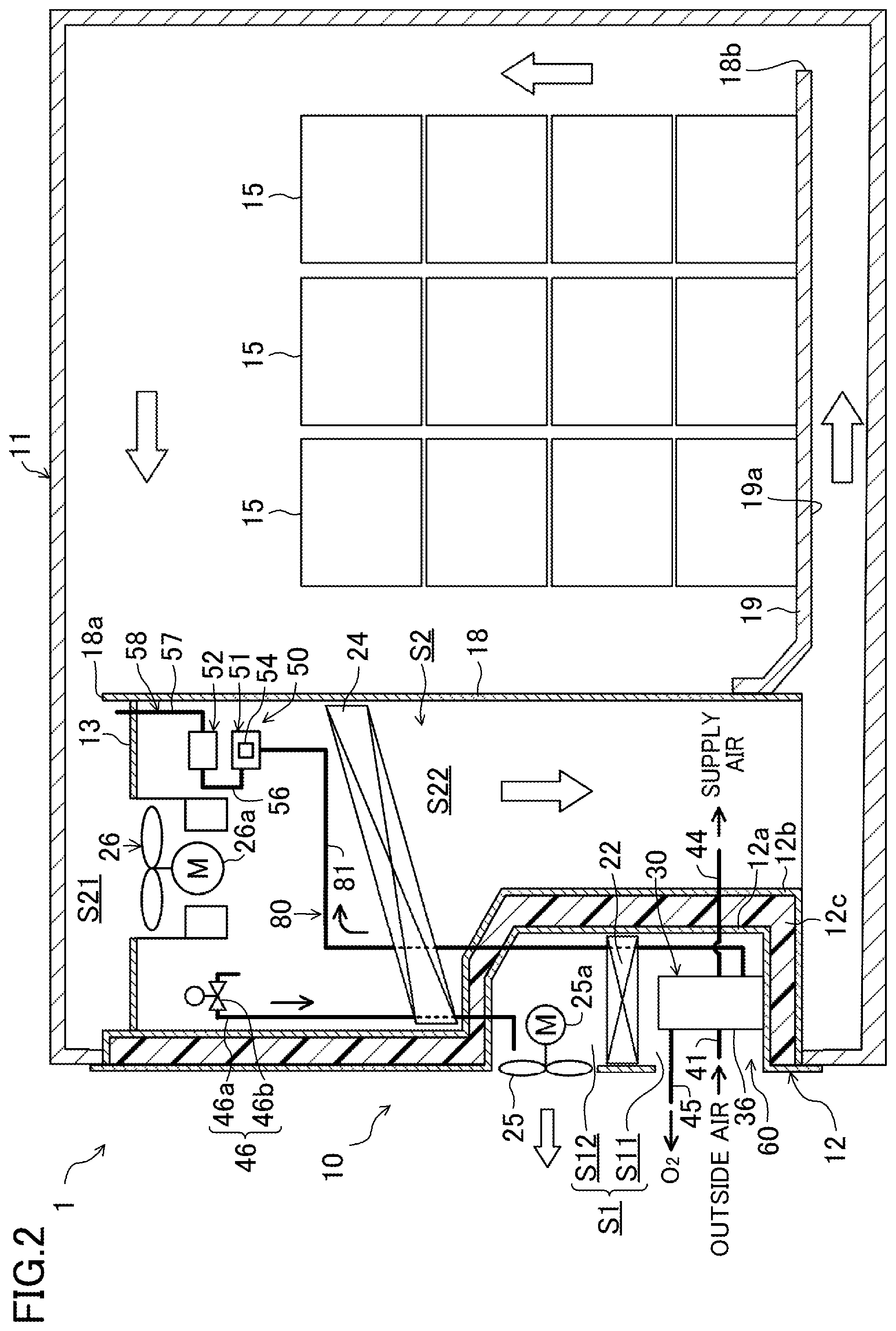 Patent US12359865 Figure 2 – Air composition adjustment device, refrigeration apparatus for transportation, and transport container