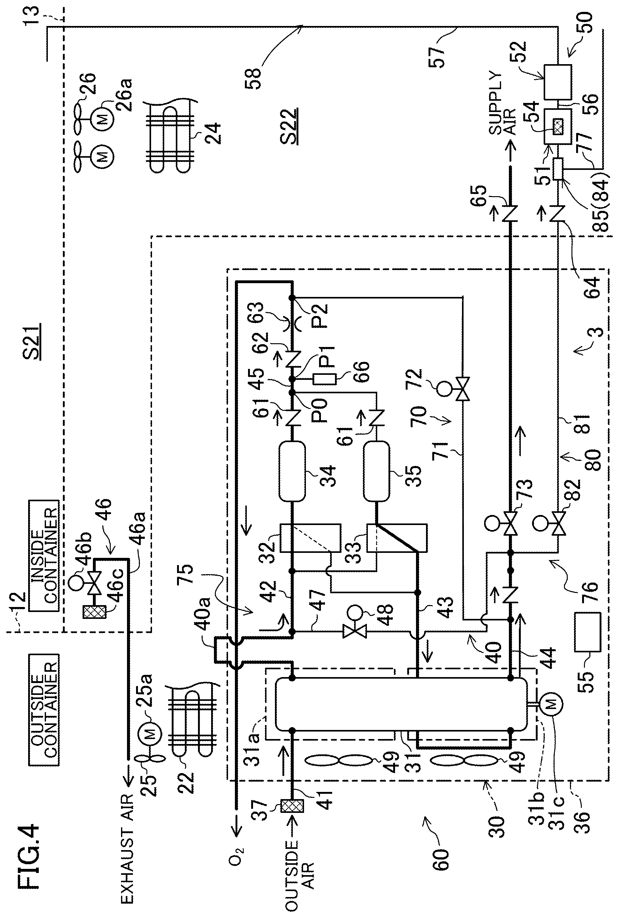 Patent US12359865 Figure 4 – Air composition adjustment device, refrigeration apparatus for transportation, and transport container