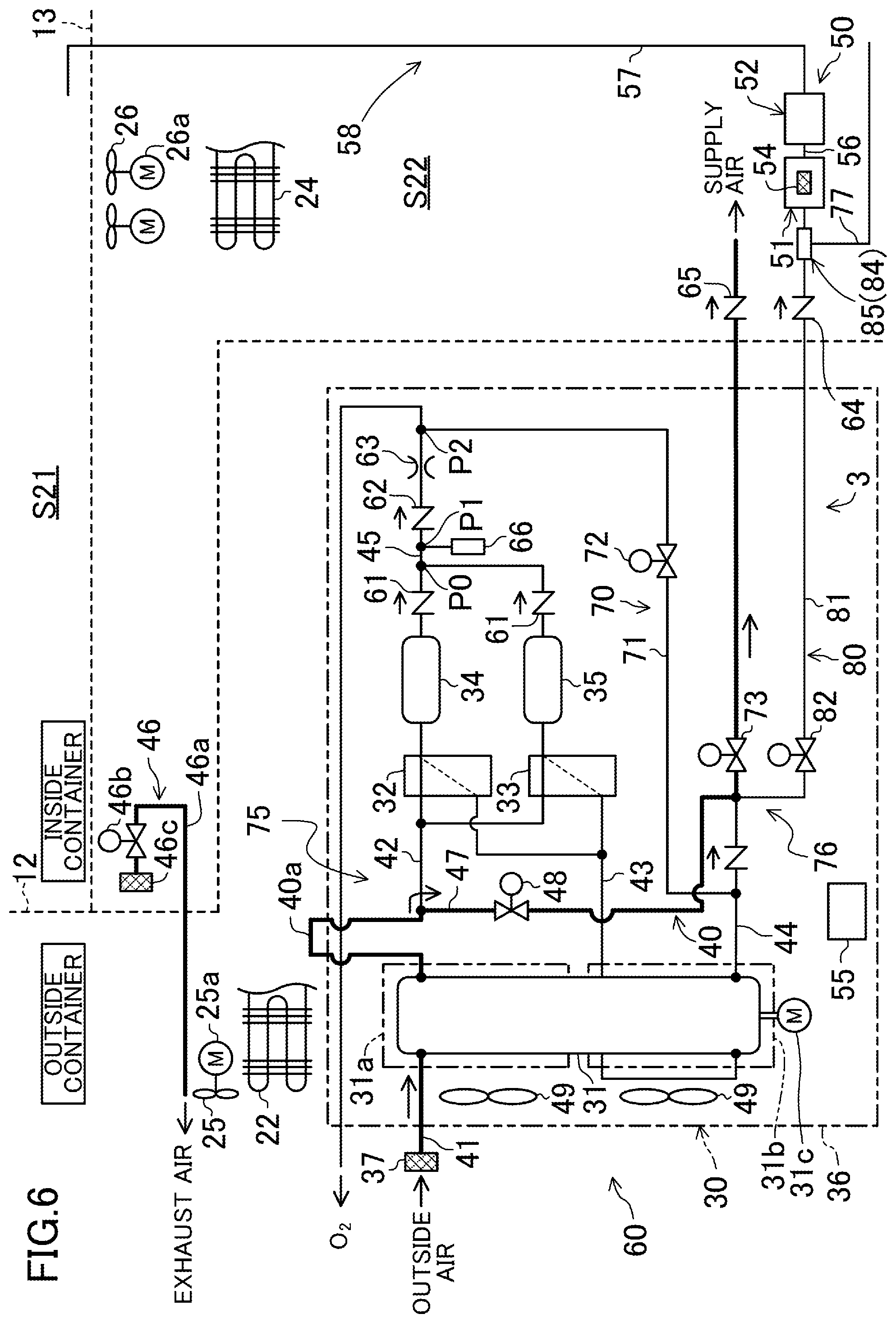 Patent US12359865 Figure 6 – Air composition adjustment device, refrigeration apparatus for transportation, and transport container