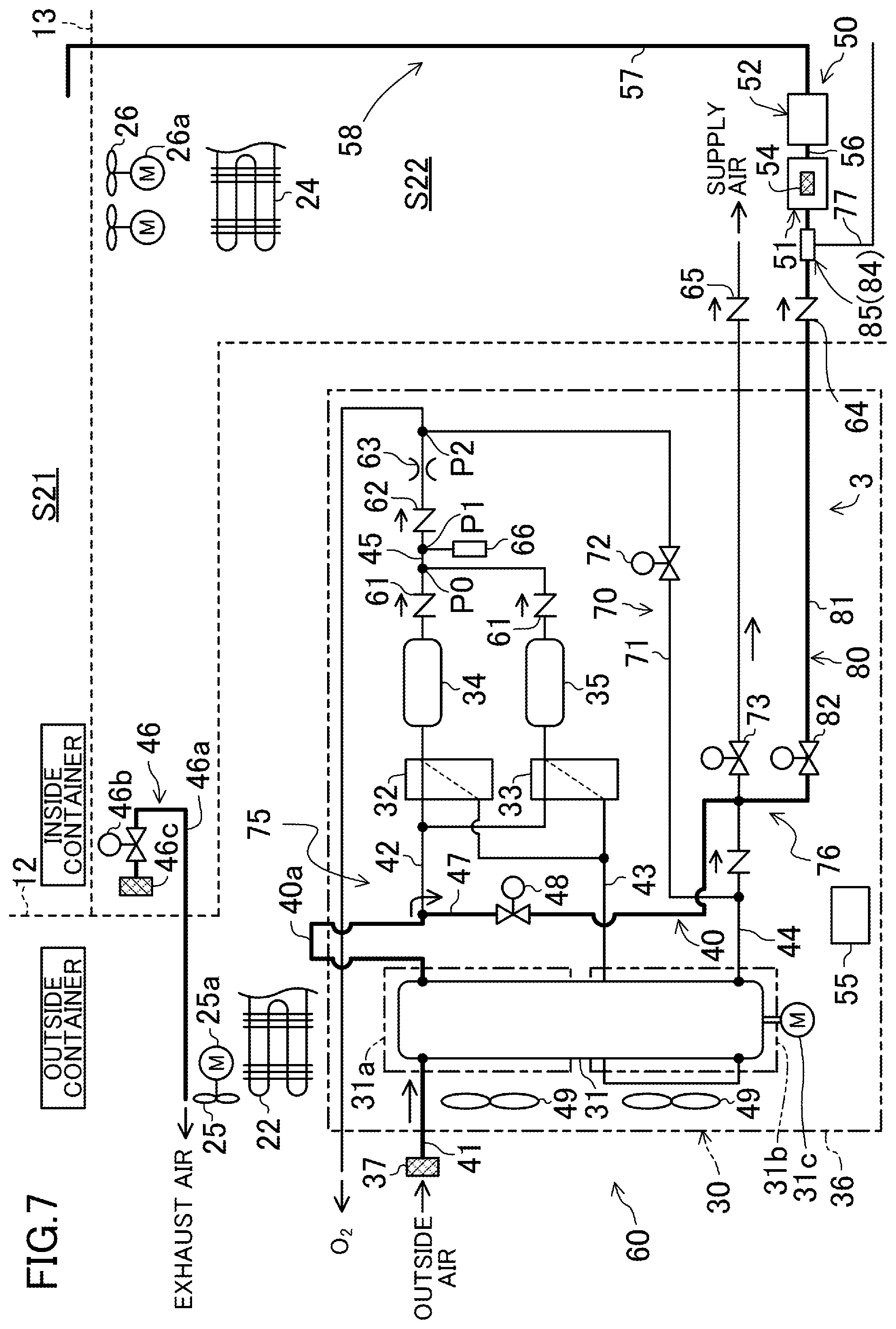 Patent US12359865 Figure 7 – Air composition adjustment device, refrigeration apparatus for transportation, and transport container