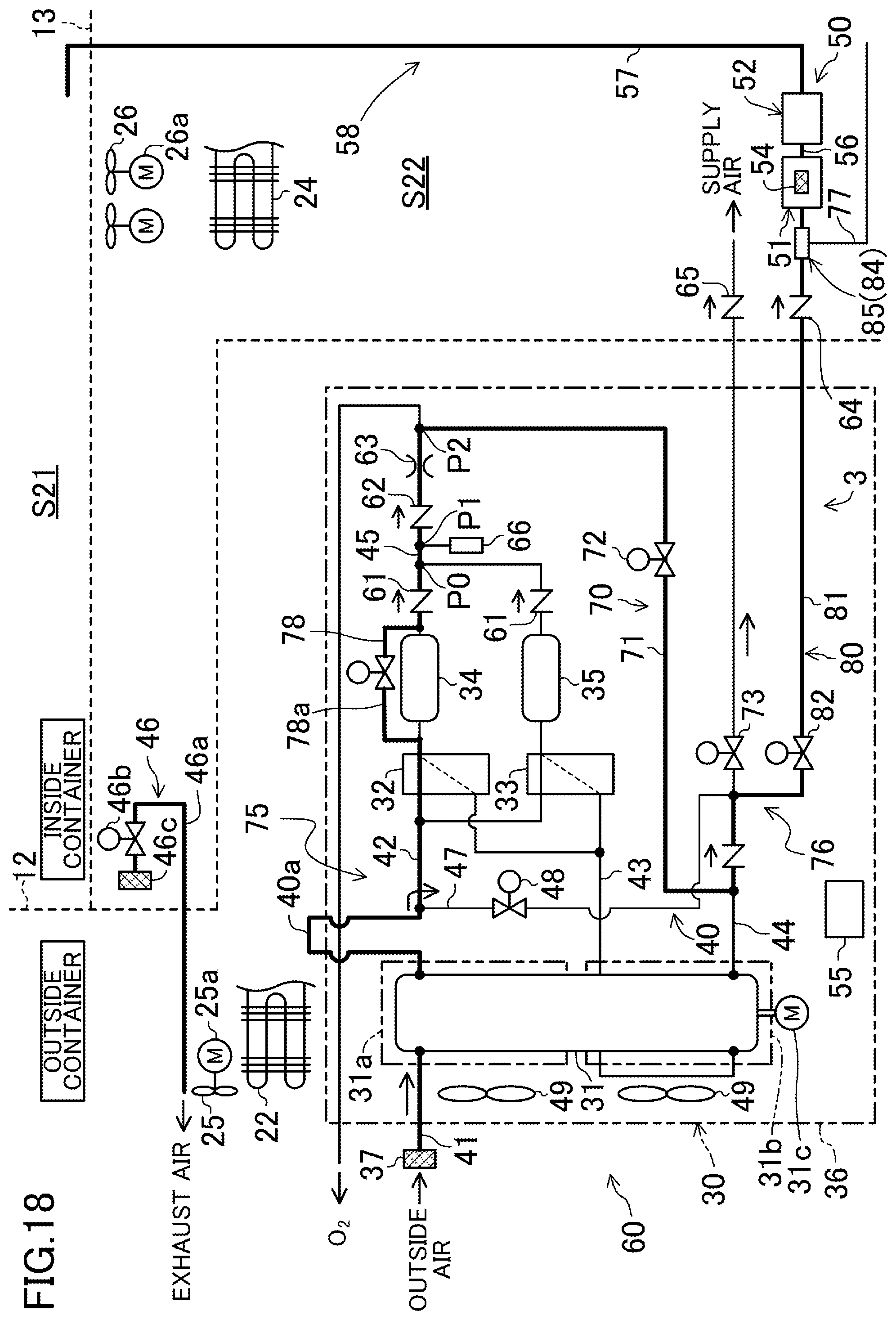 Patent US12359865 Figure 18 – Air composition adjustment device, refrigeration apparatus for transportation, and transport container