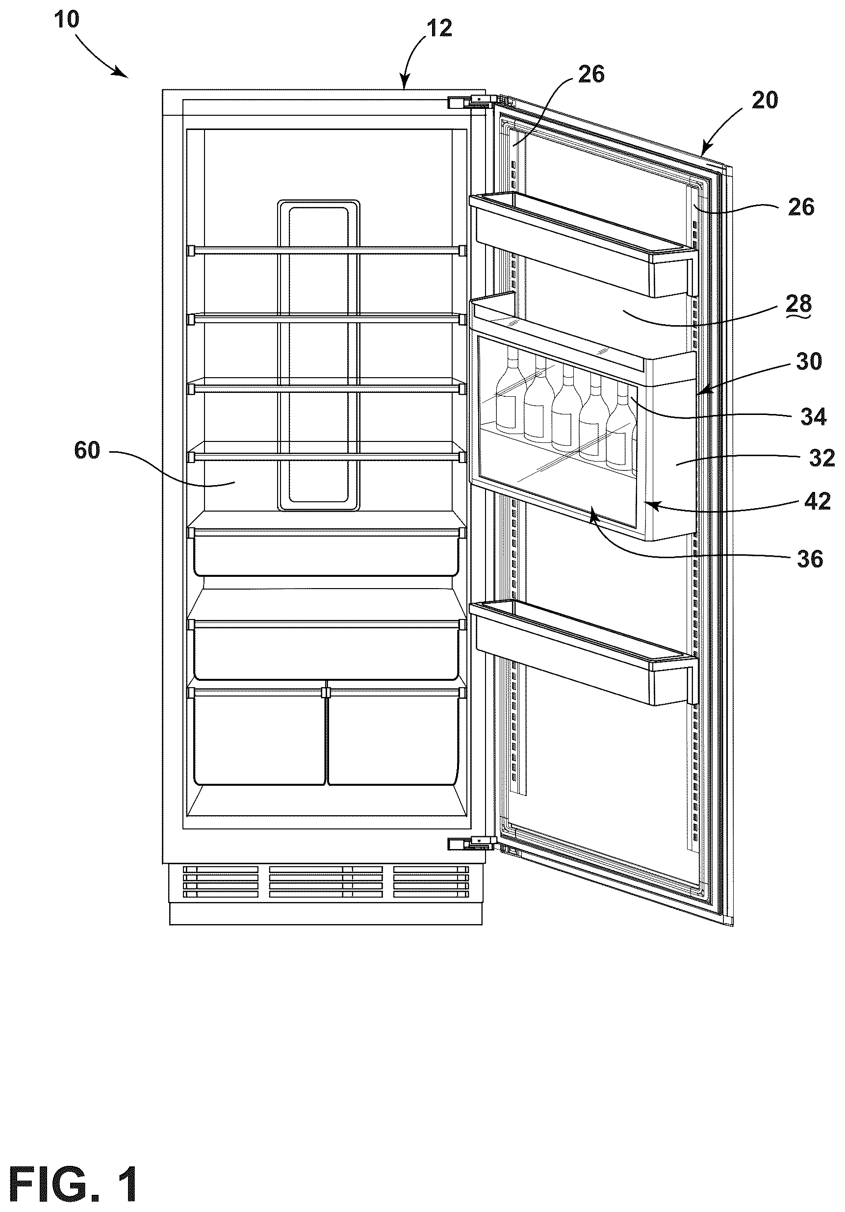 Patent US12359867 Figure 1 – Door storage assembly