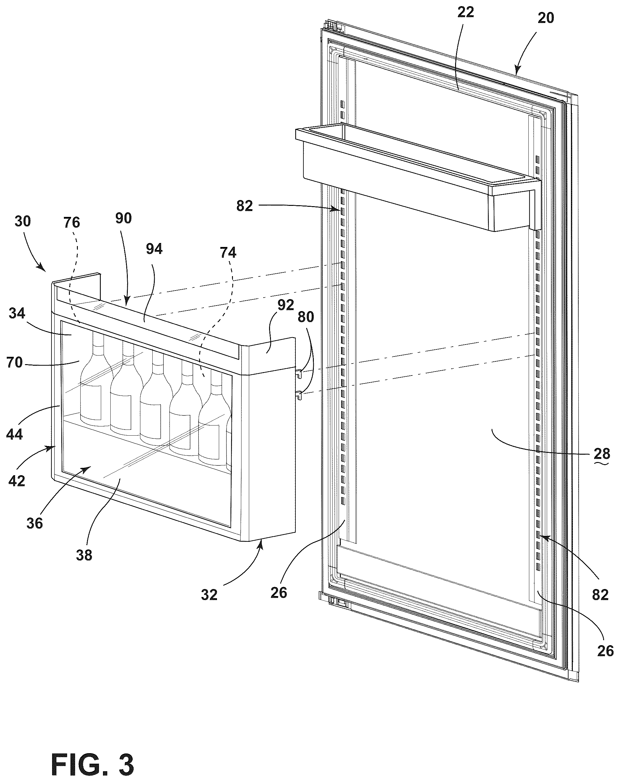 Patent US12359867 Figure 3 – Door storage assembly