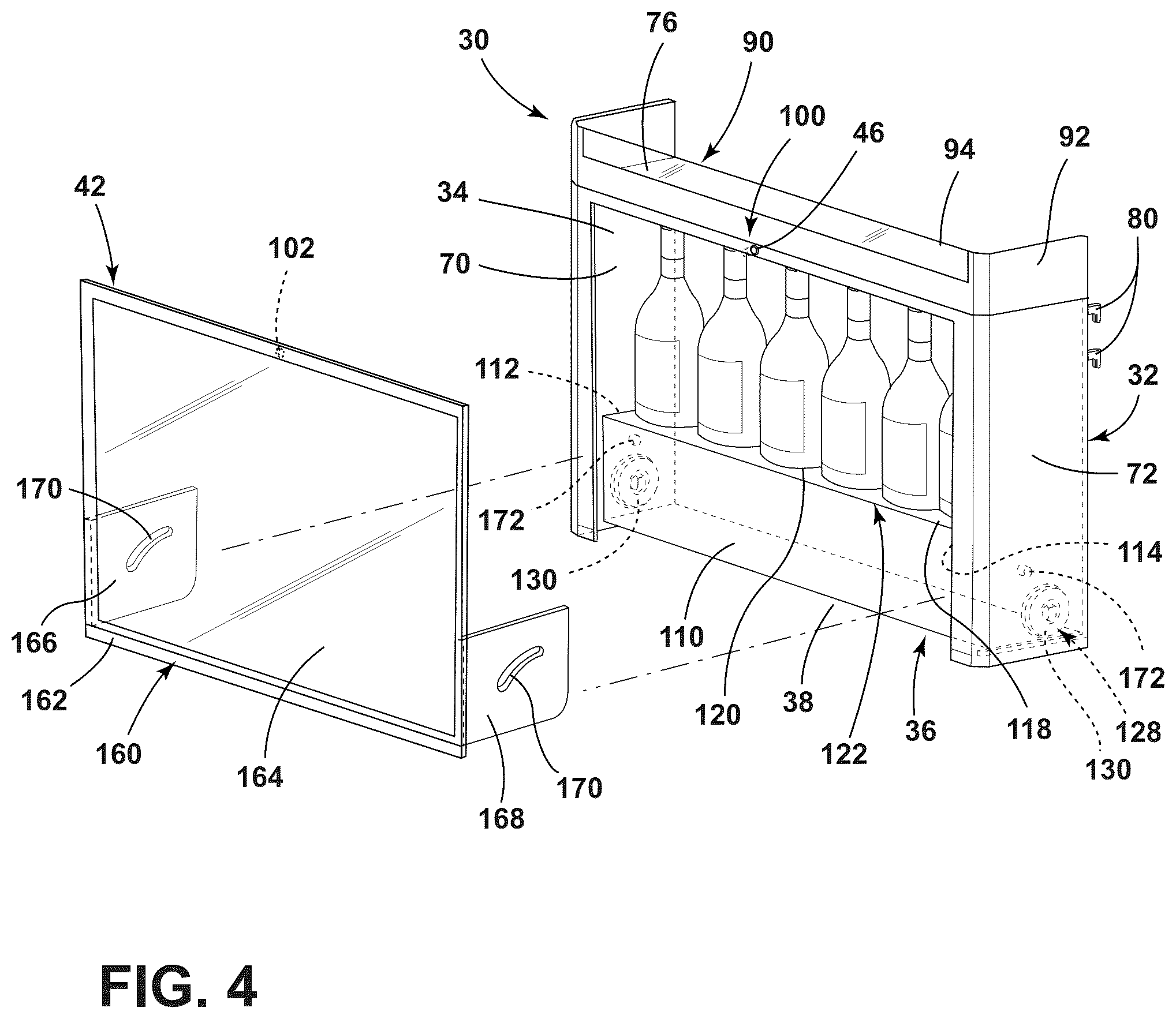 Patent US12359867 Figure 4 – Door storage assembly