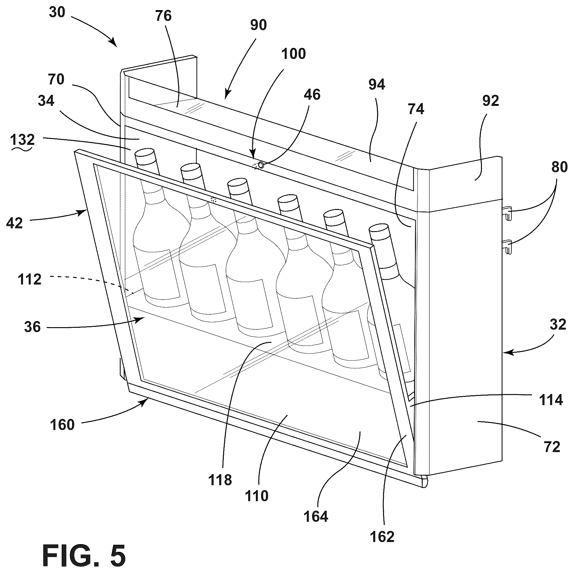 Patent US12359867 Figure 5 – Door storage assembly
