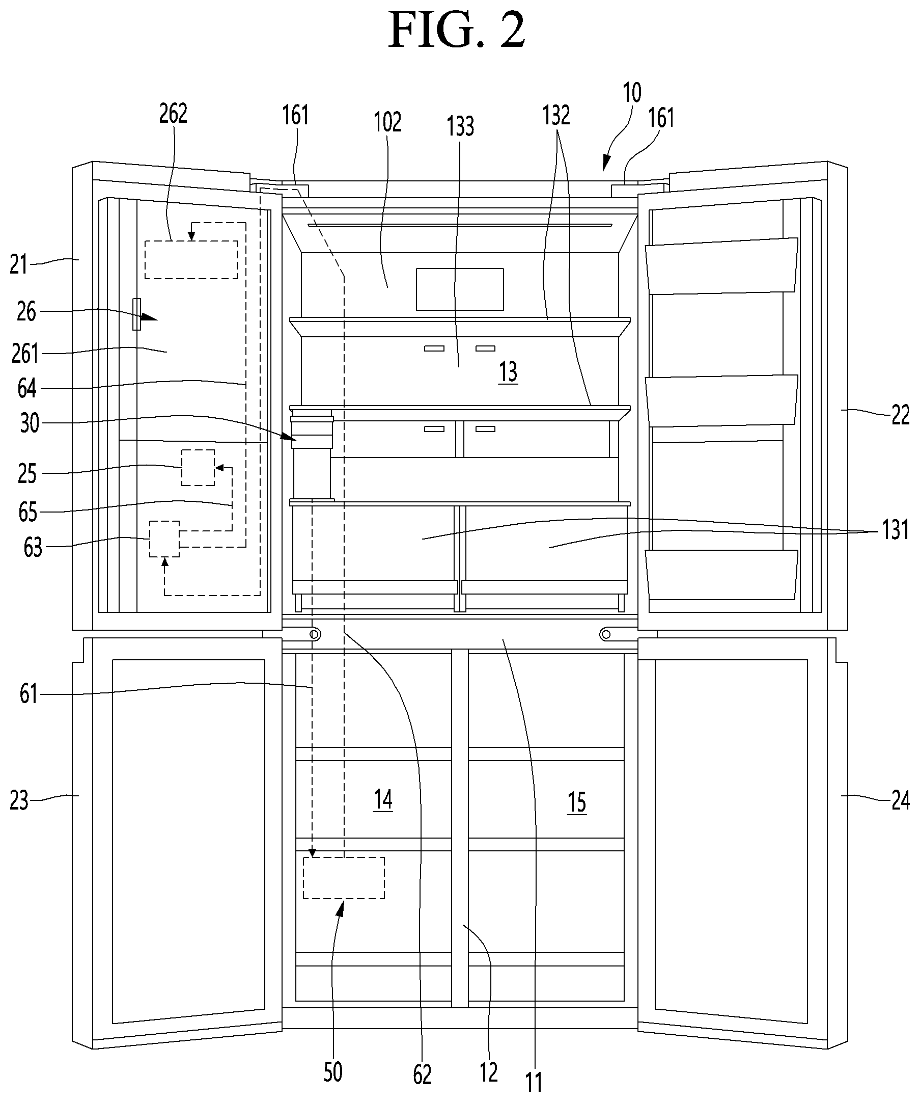 Patent US12359868 Figure 2 – Refrigerator