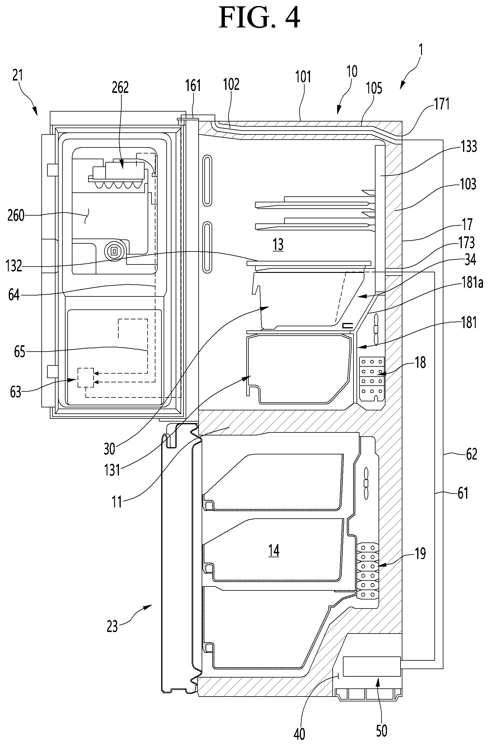 Patent US12359868 Figure 4 – Refrigerator