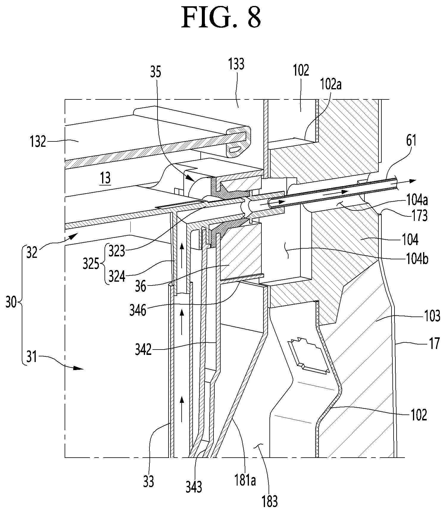Patent US12359868 Figure 8 – Refrigerator