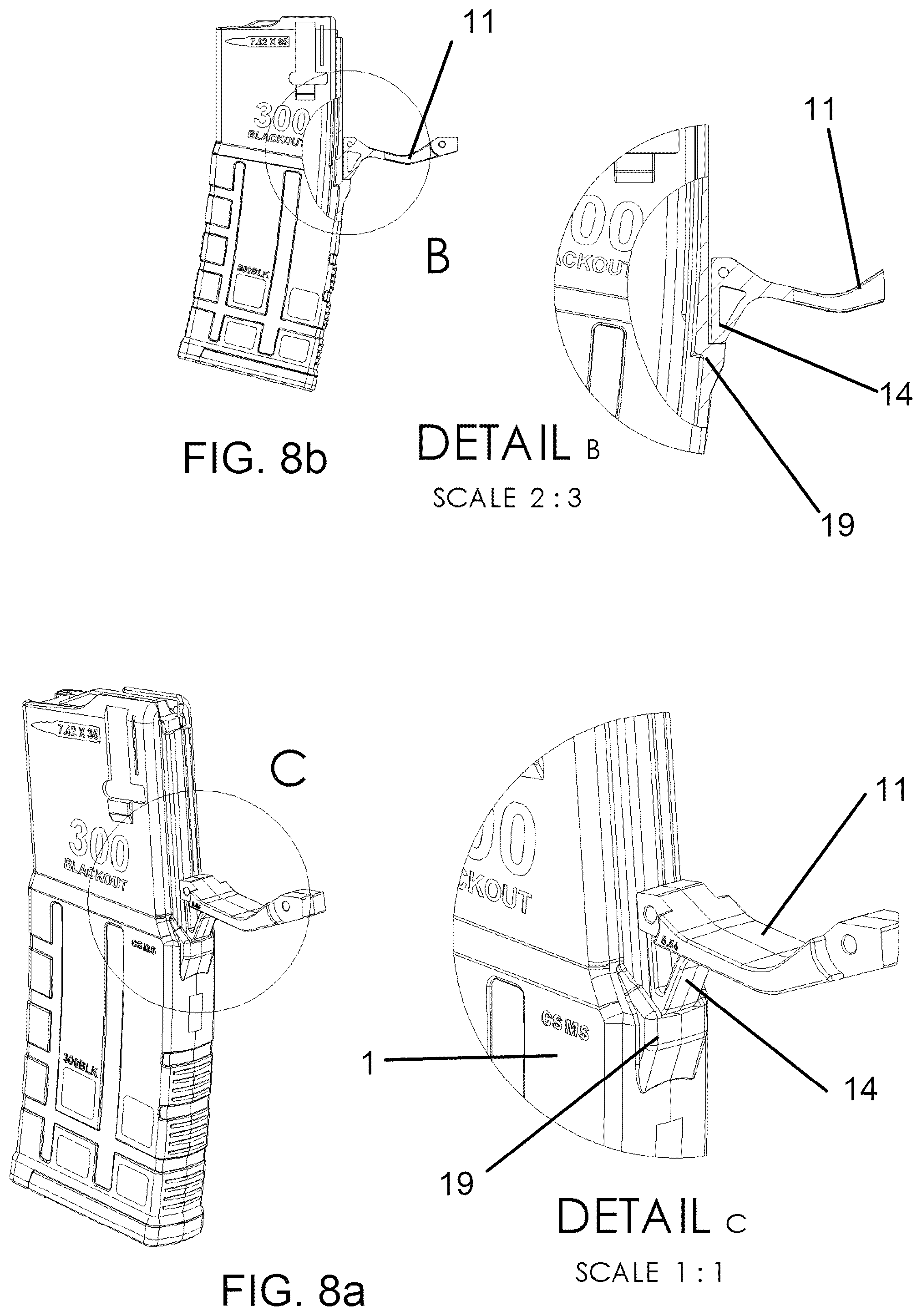 Patent US12359884 Figure 8 – Caliber select magazine system