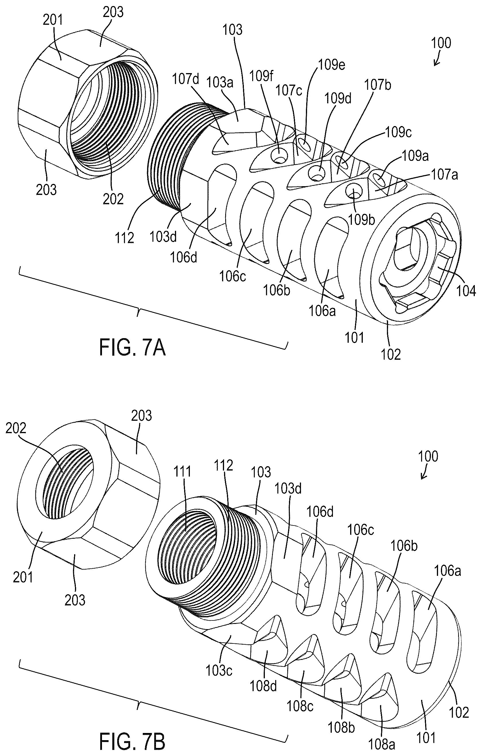 Patent US12359886 Figure 8 – Muzzle device assemblies