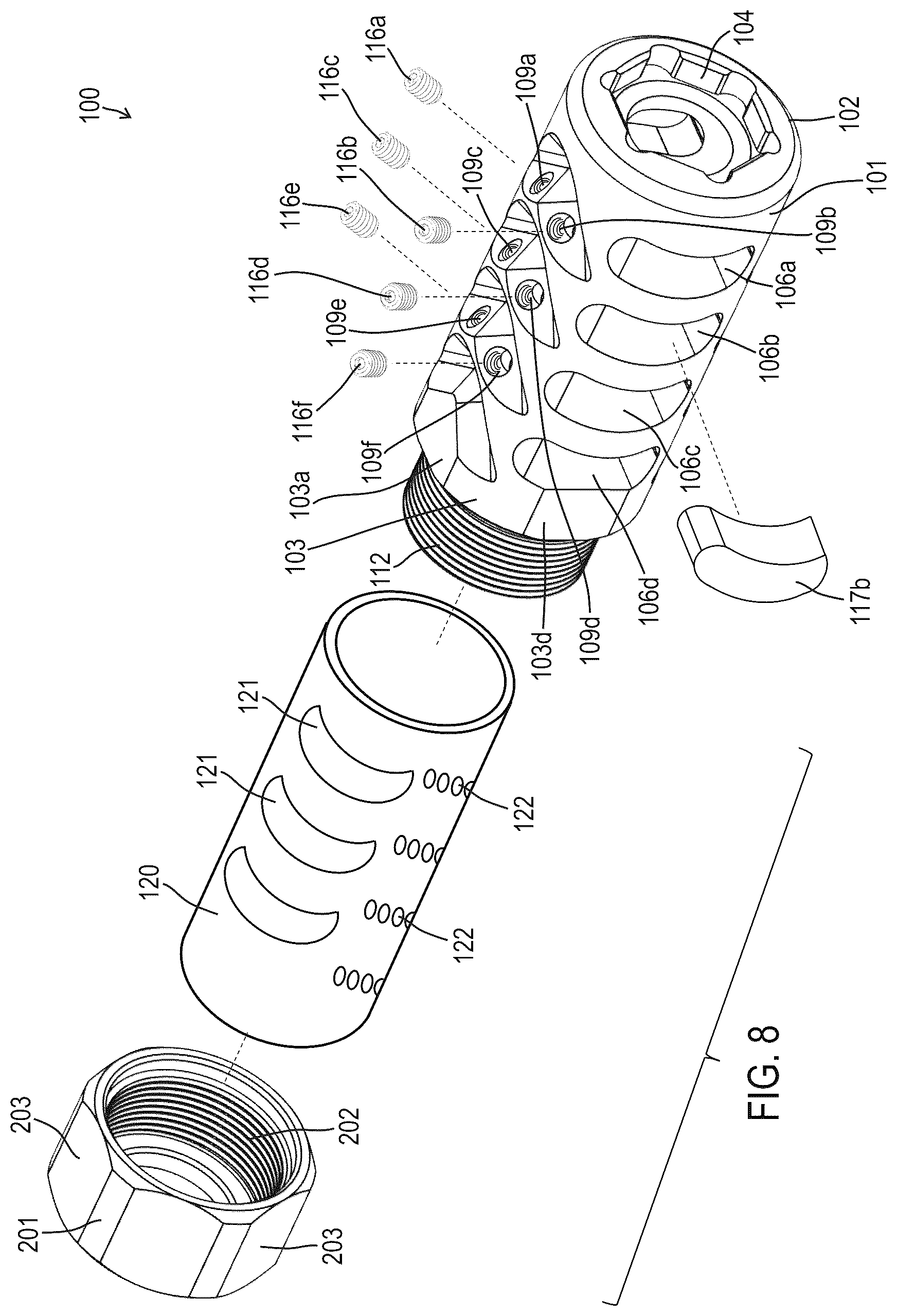 Patent US12359886 Figure 9 – Muzzle device assemblies