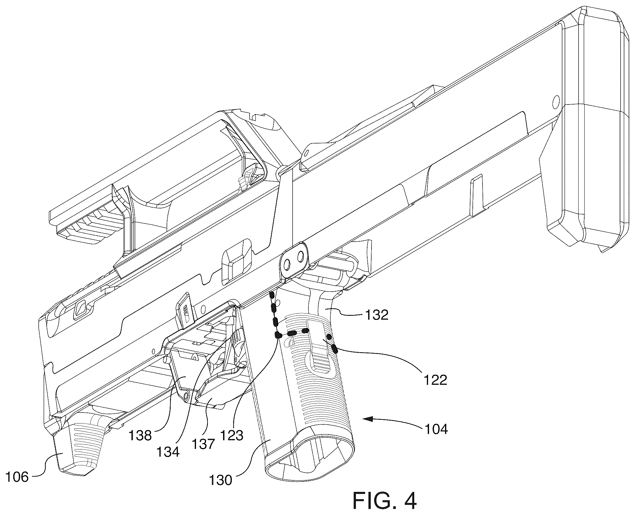 Patent US12359889 Figure 4 – Foldable firearm
