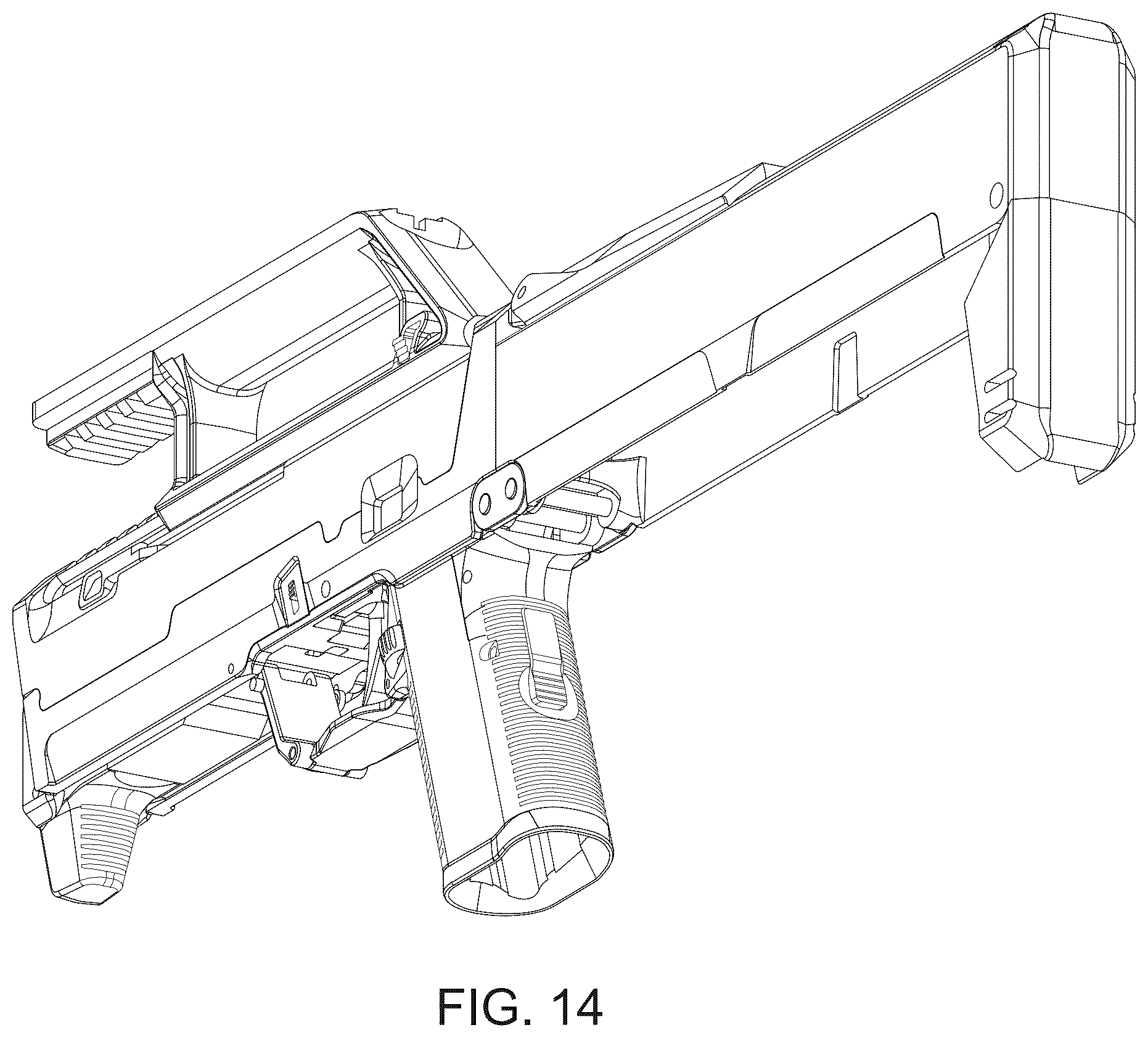 Patent US12359889 Figure 14 – Foldable firearm