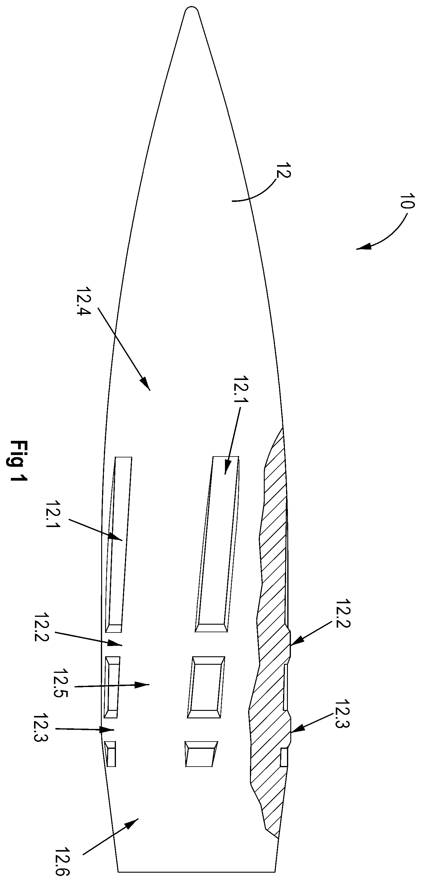 Patent US12359898 Figure 1 – Rifle cartridge and rifle bullet