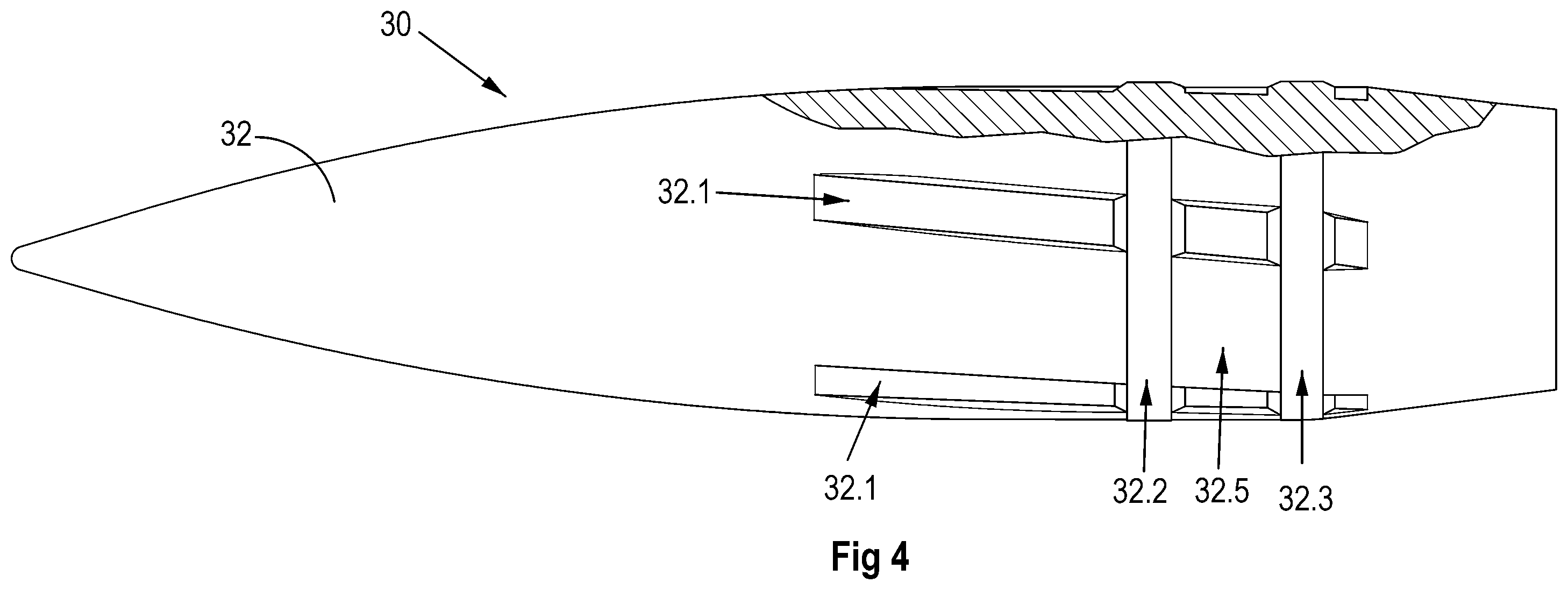 Patent US12359898 Figure 4 – Rifle cartridge and rifle bullet