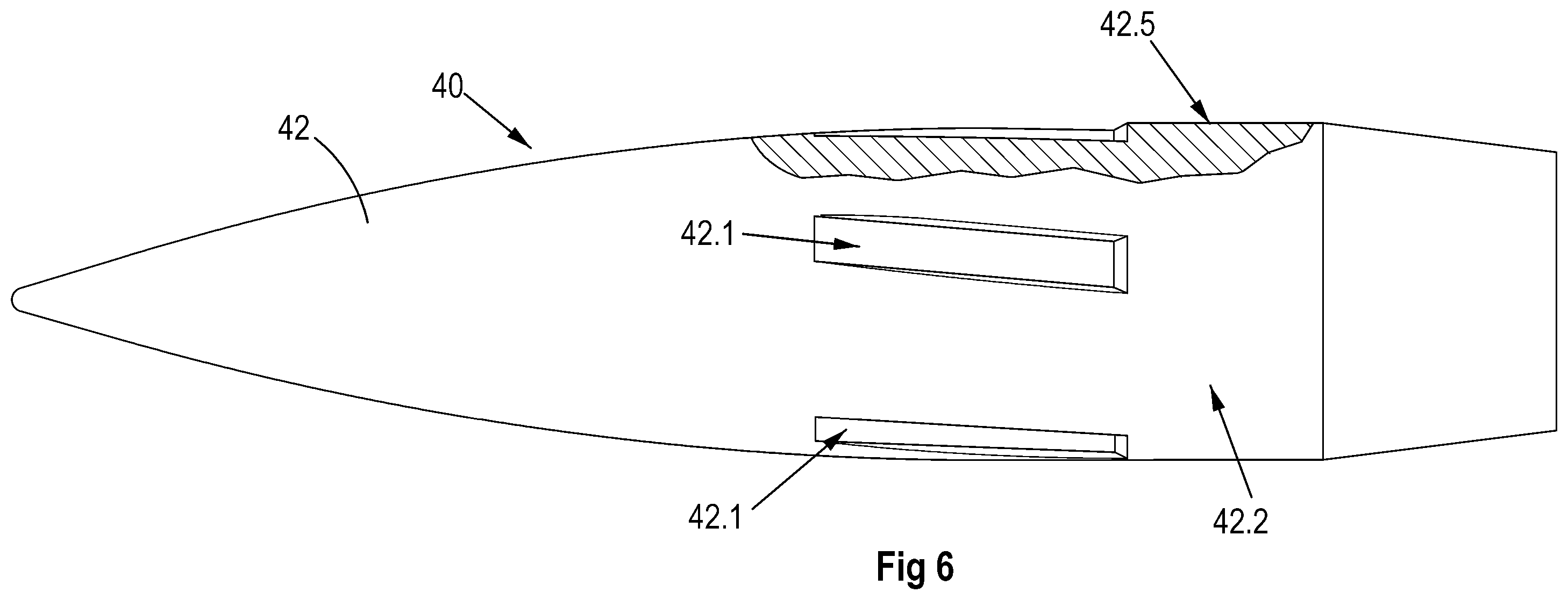 Patent US12359898 Figure 6 – Rifle cartridge and rifle bullet
